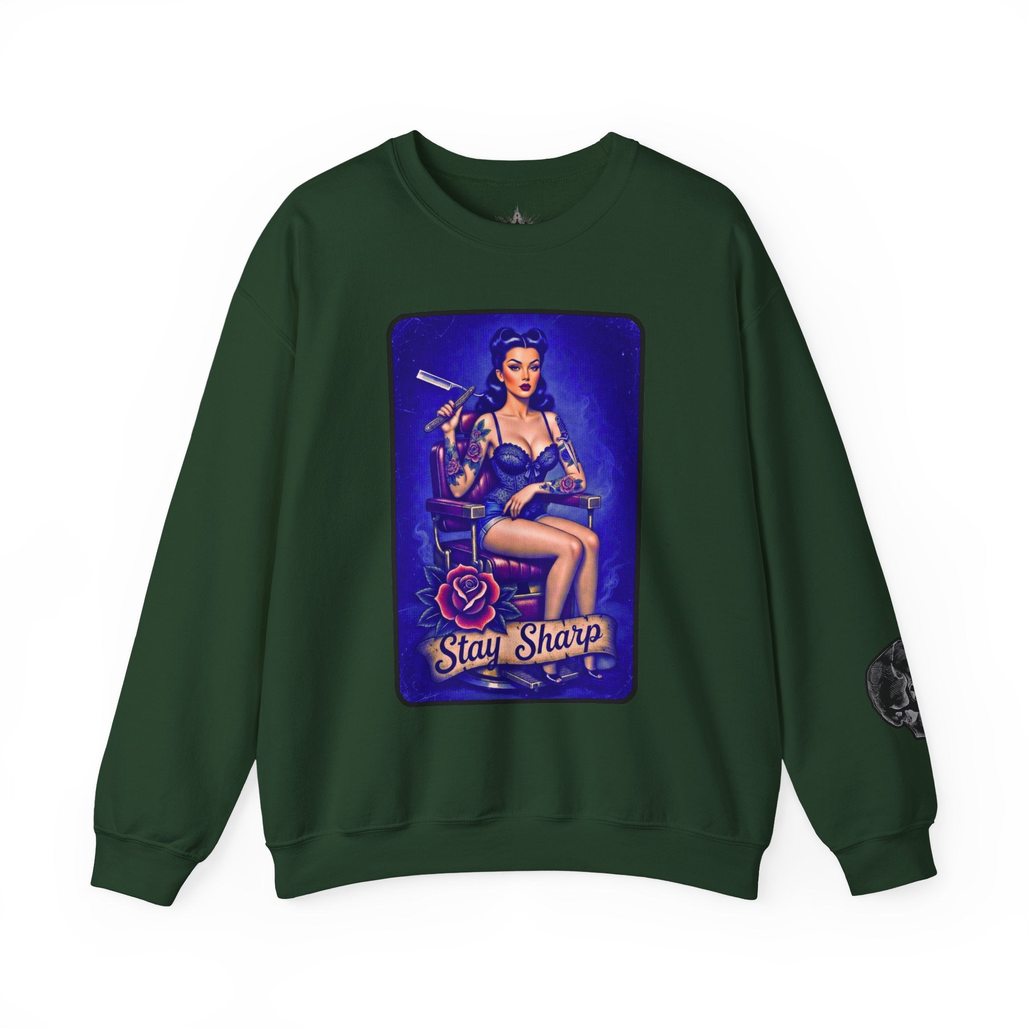 Stay Sharp Pinup Barber Crewneck Sweatshirt