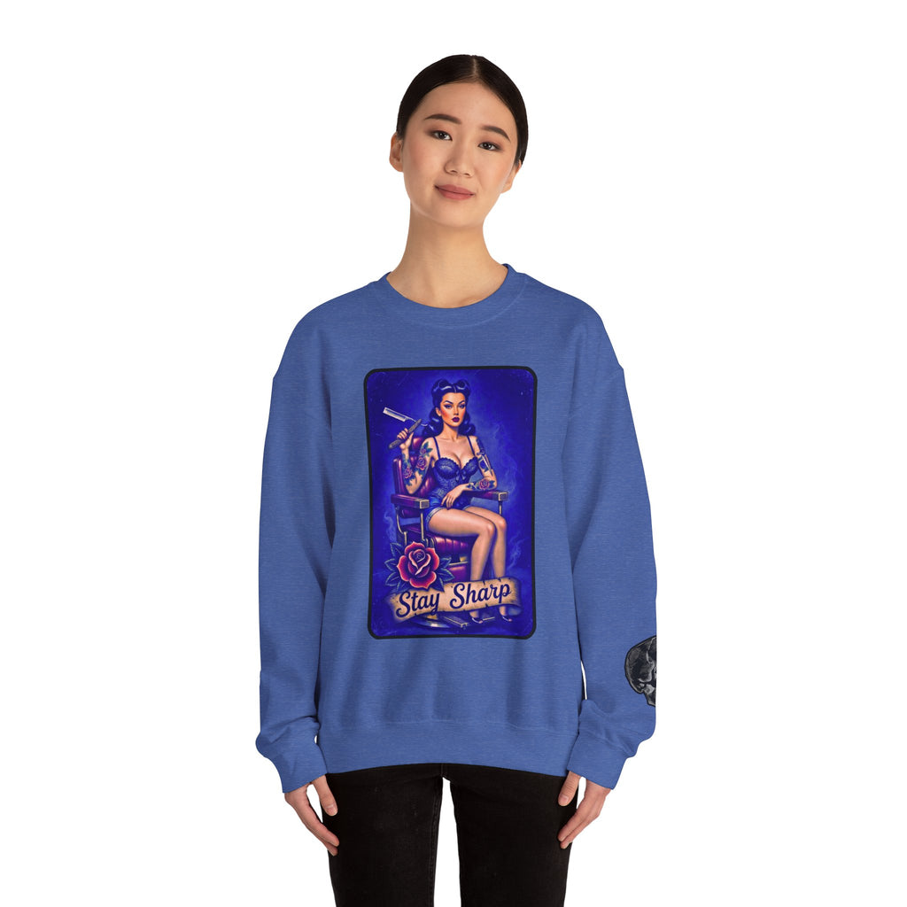 Stay Sharp Pinup Barber Crewneck Sweatshirt