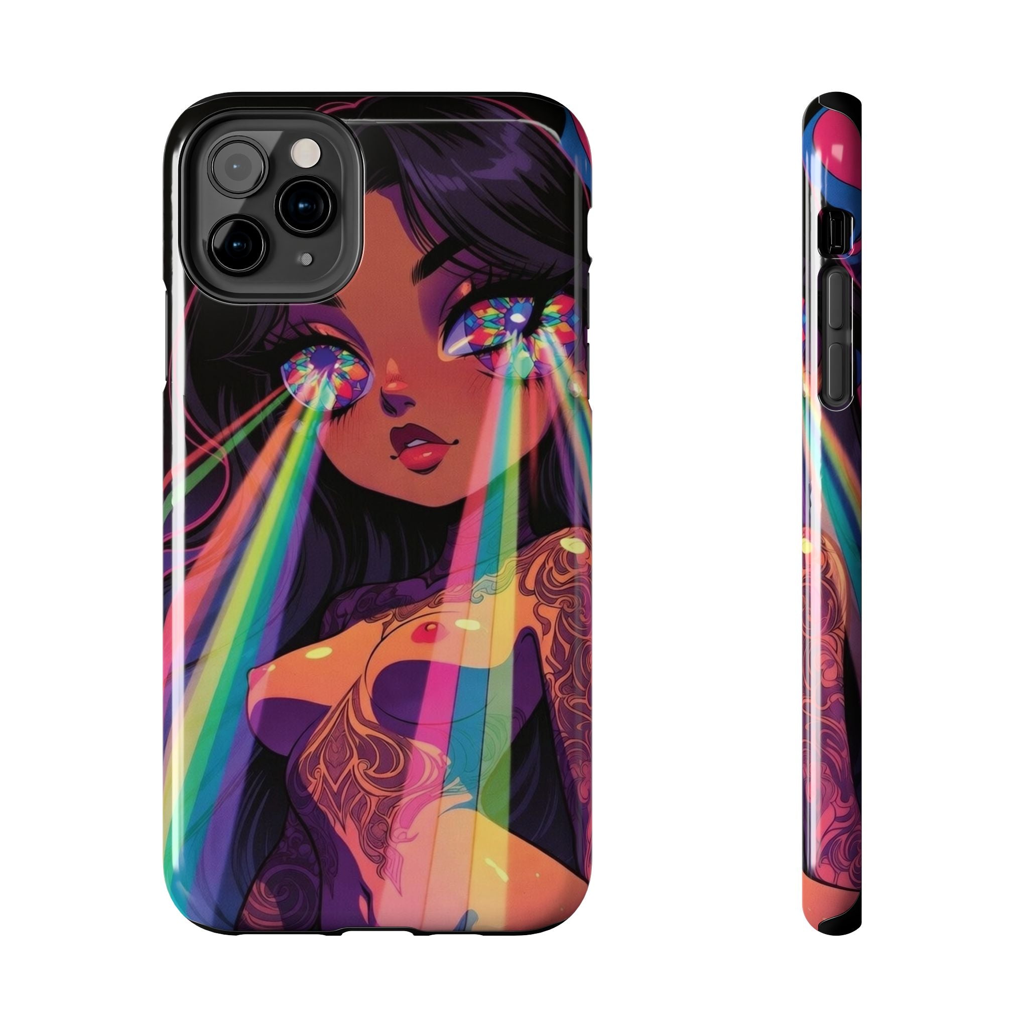Psychedelic Rainbow Gaze Phone Case | Neon Portrait, Vaporwave Art