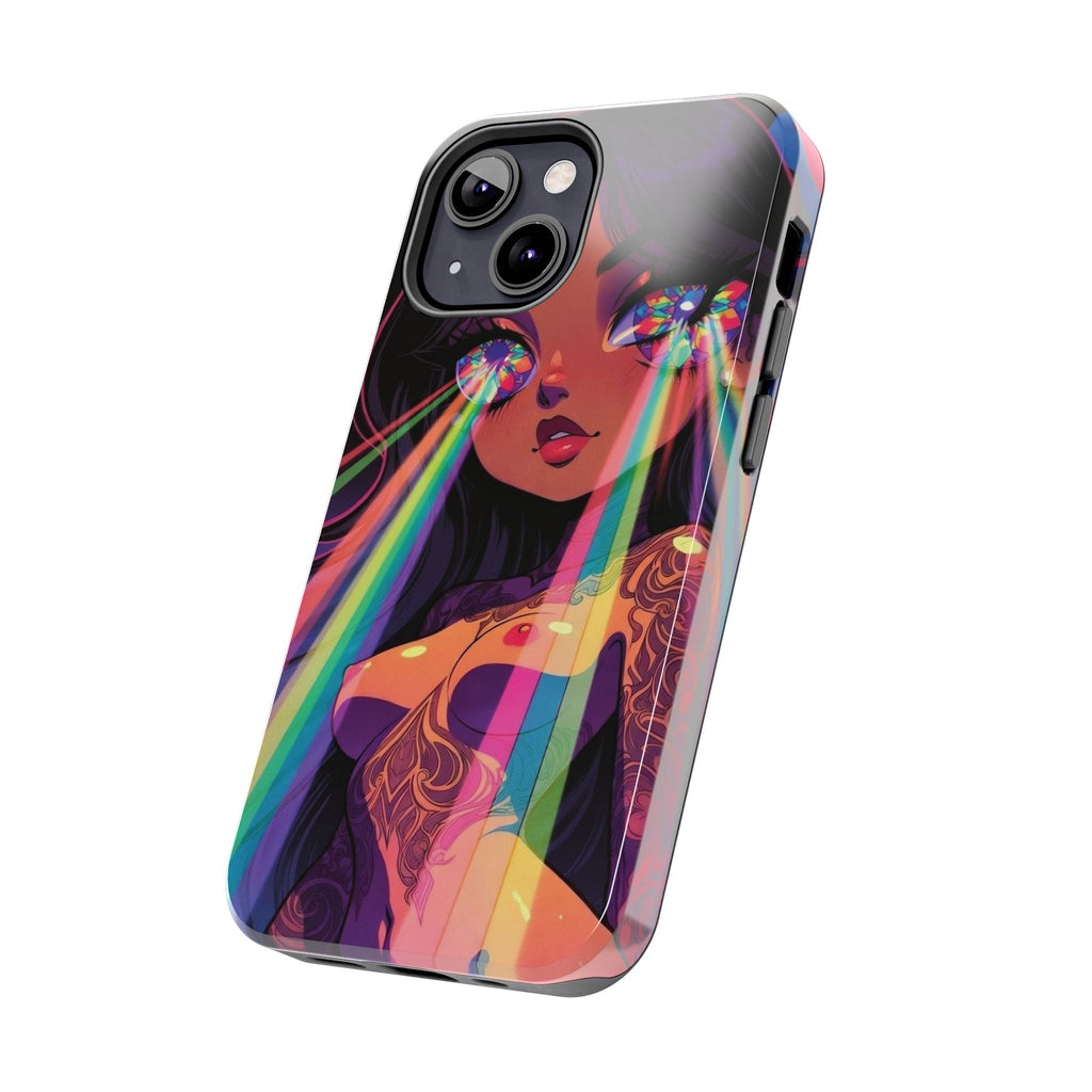 Psychedelic Rainbow Gaze Phone Case | Neon Portrait, Vaporwave Art