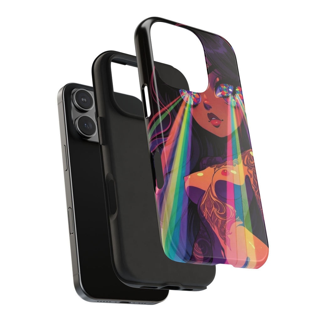 Psychedelic Rainbow Gaze Phone Case | Neon Portrait, Vaporwave Art