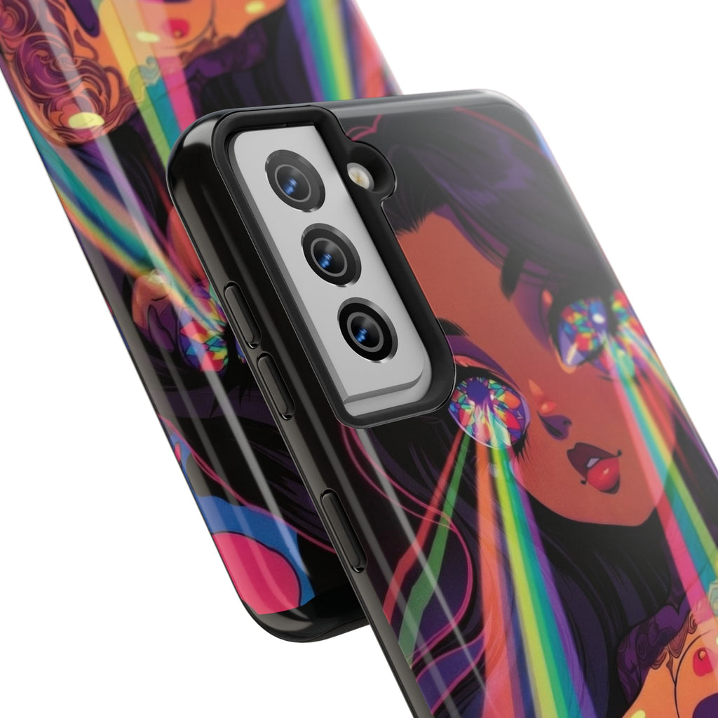 Psychedelic Rainbow Gaze Phone Case | Neon Portrait, Vaporwave Art