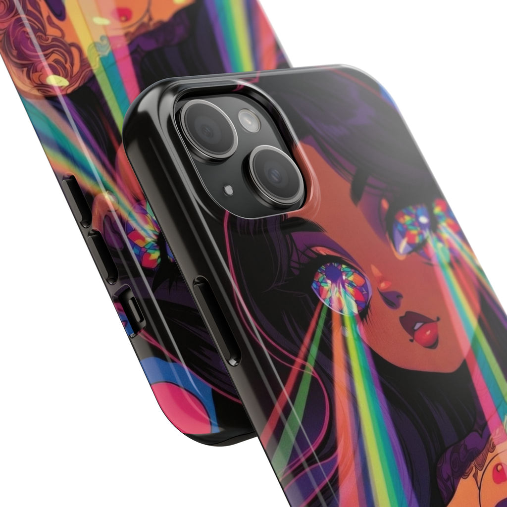 Psychedelic Rainbow Gaze Phone Case | Neon Portrait, Vaporwave Art