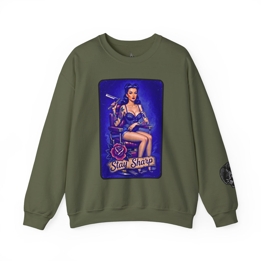 Stay Sharp Pinup Barber Crewneck Sweatshirt