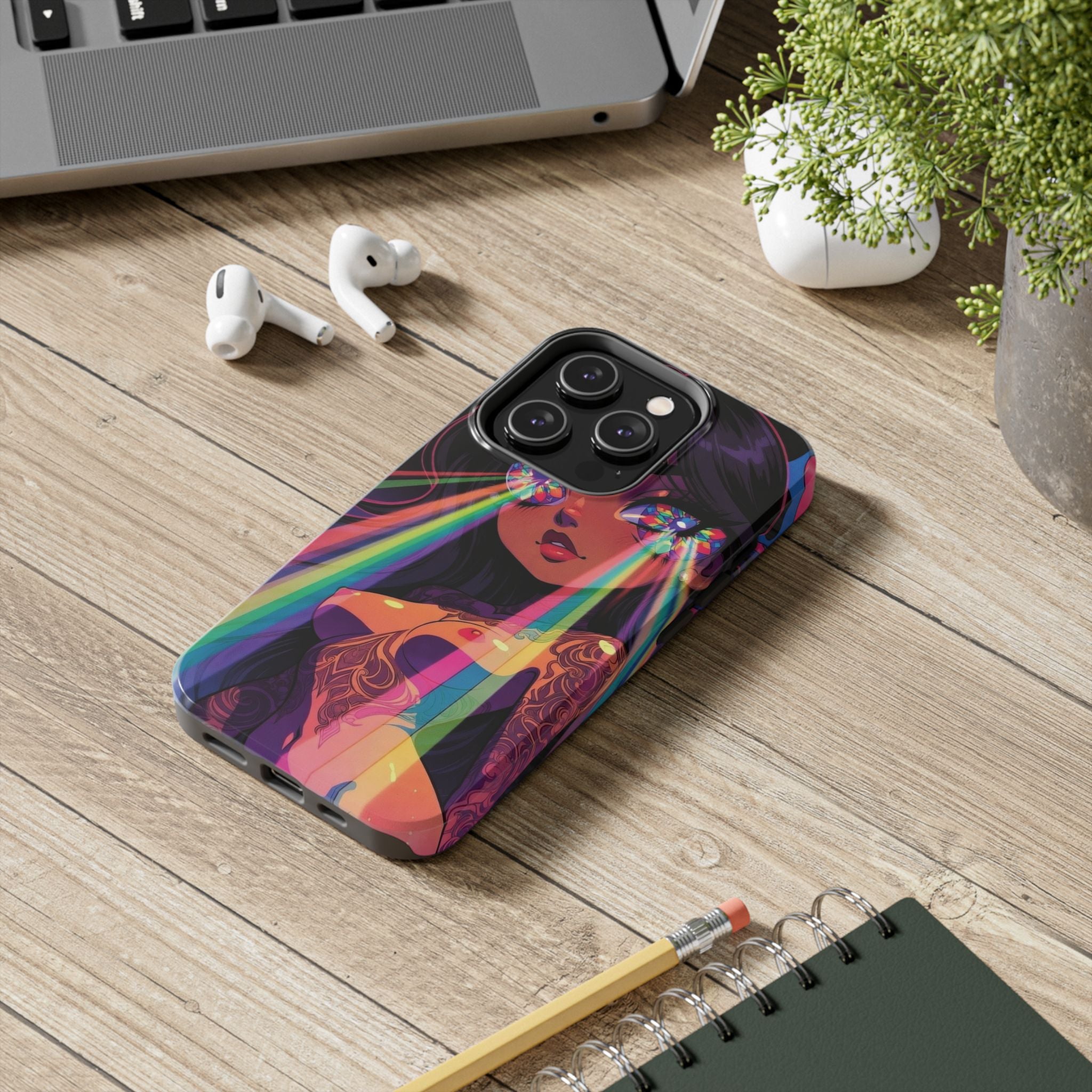 Psychedelic Rainbow Gaze Phone Case | Neon Portrait, Vaporwave Art