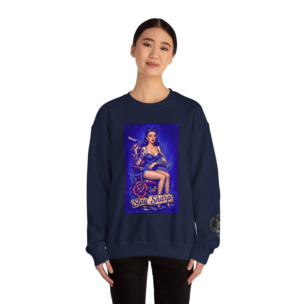 Stay Sharp Pinup Barber Crewneck Sweatshirt