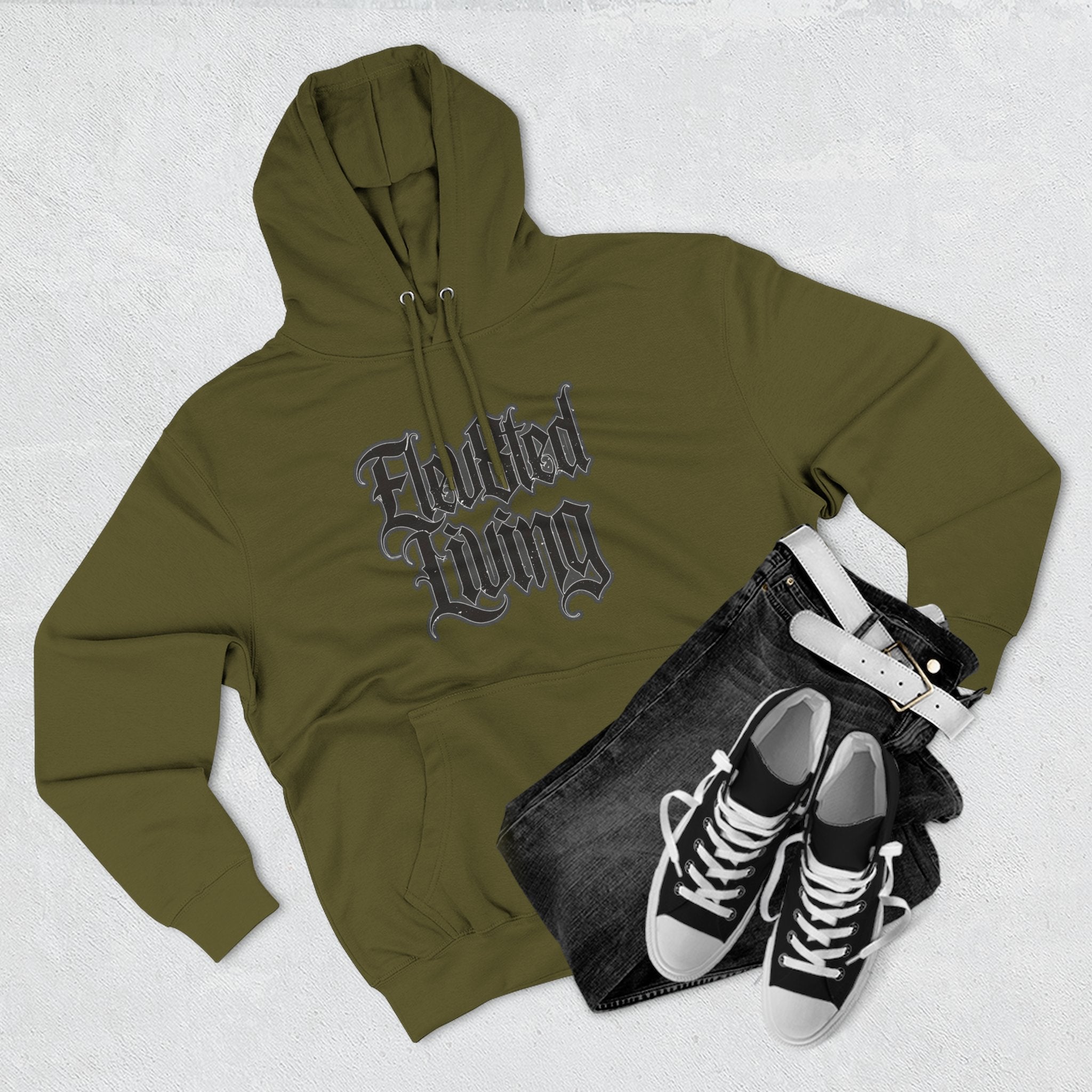 Elev8ted Living Tattoo Pin-Up Hoodie — Snake & Gothic Script