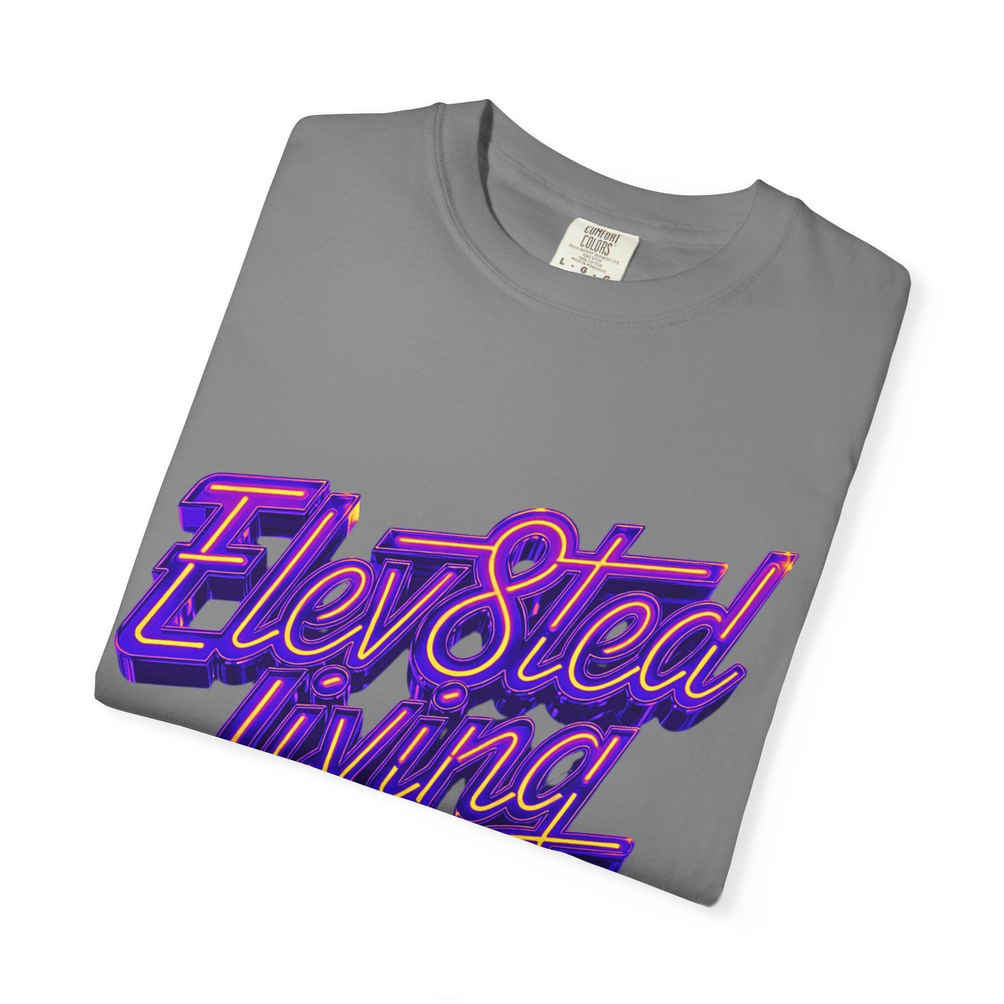 Elev8ted Living Neon Tee — Purple & Yellow Garment-Dyed T-Shirt