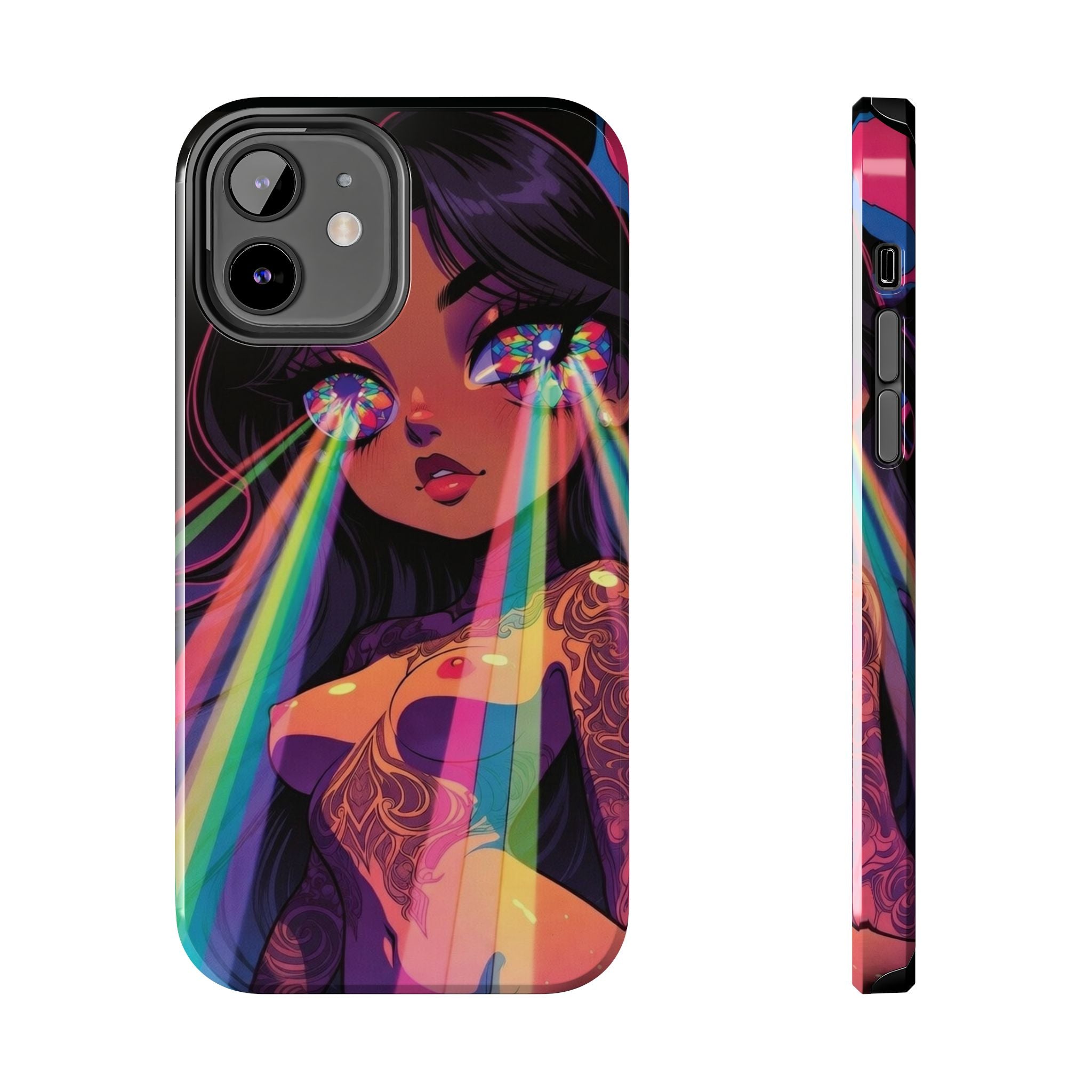Psychedelic Rainbow Gaze Phone Case | Neon Portrait, Vaporwave Art