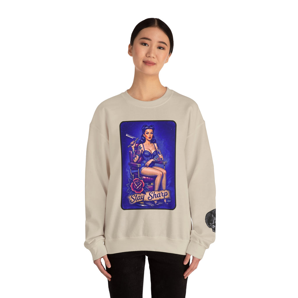 Stay Sharp Pinup Barber Crewneck Sweatshirt