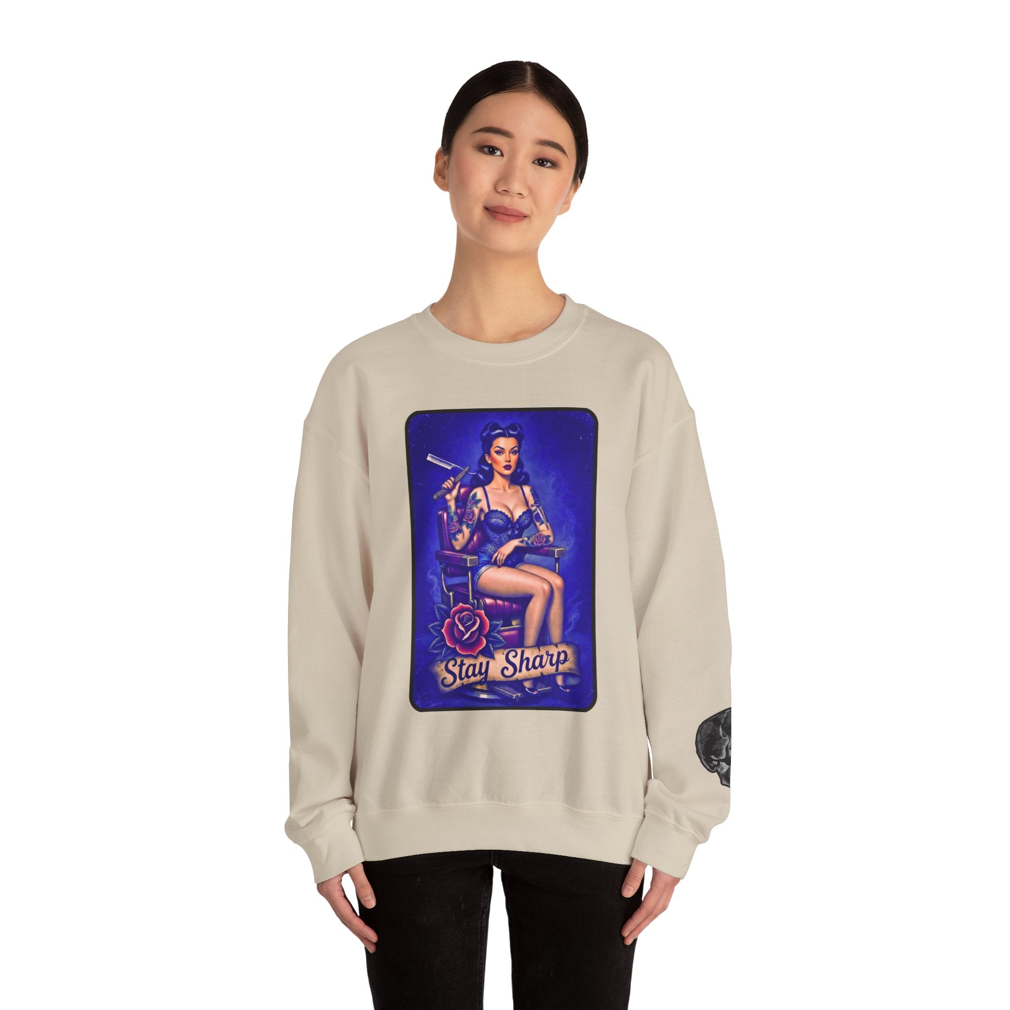 Stay Sharp Pinup Barber Crewneck Sweatshirt