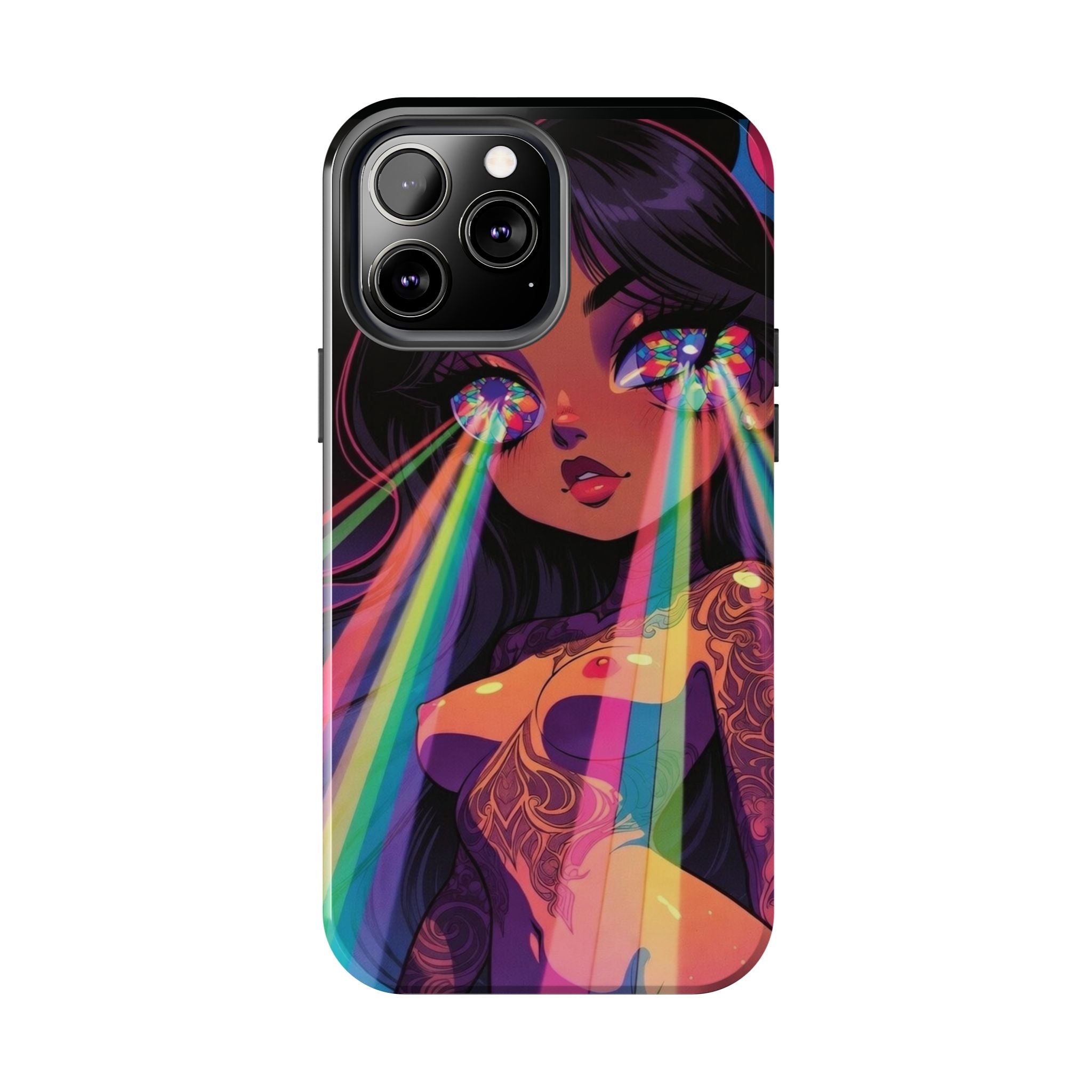 Psychedelic Rainbow Gaze Phone Case | Neon Portrait, Vaporwave Art