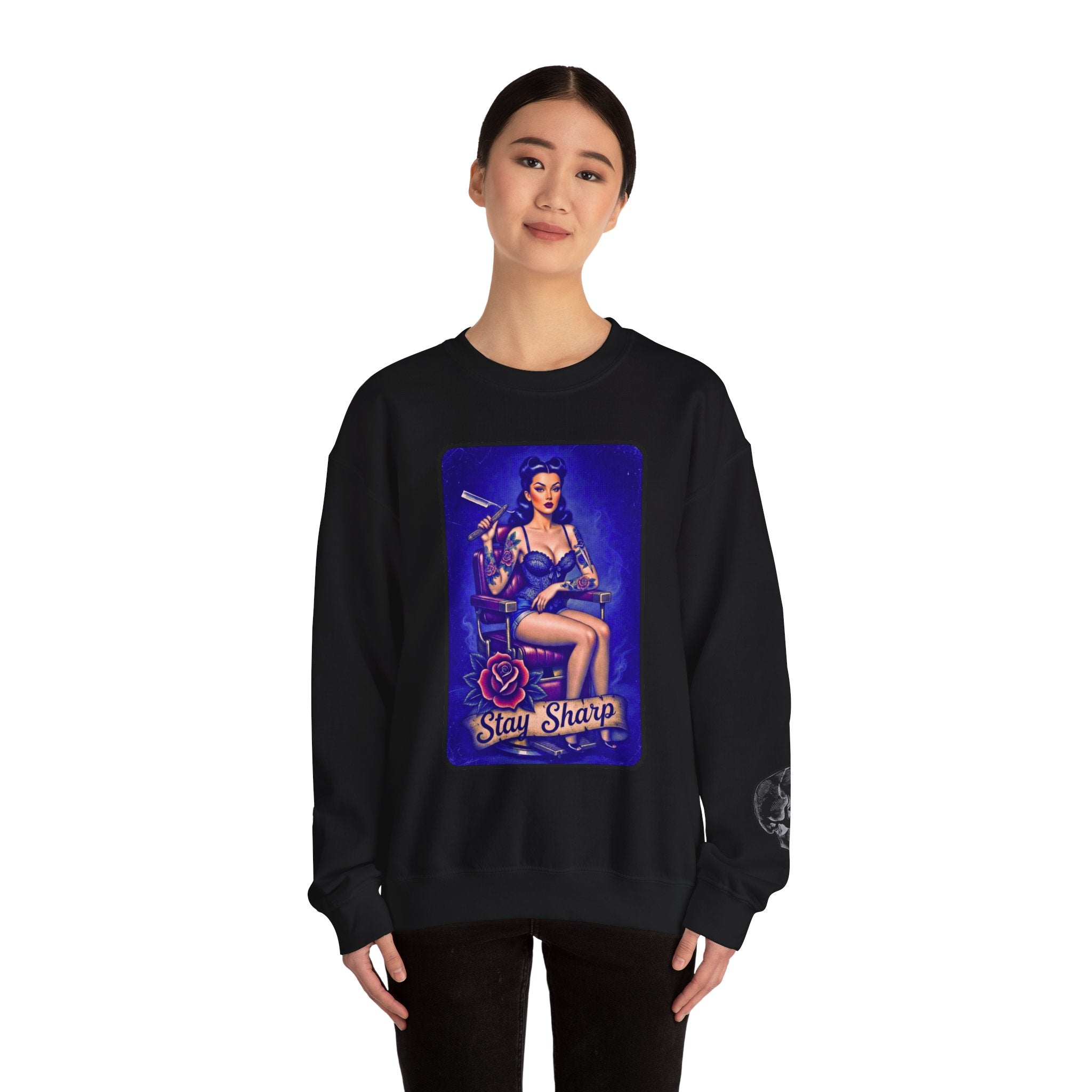 Stay Sharp Pinup Barber Crewneck Sweatshirt