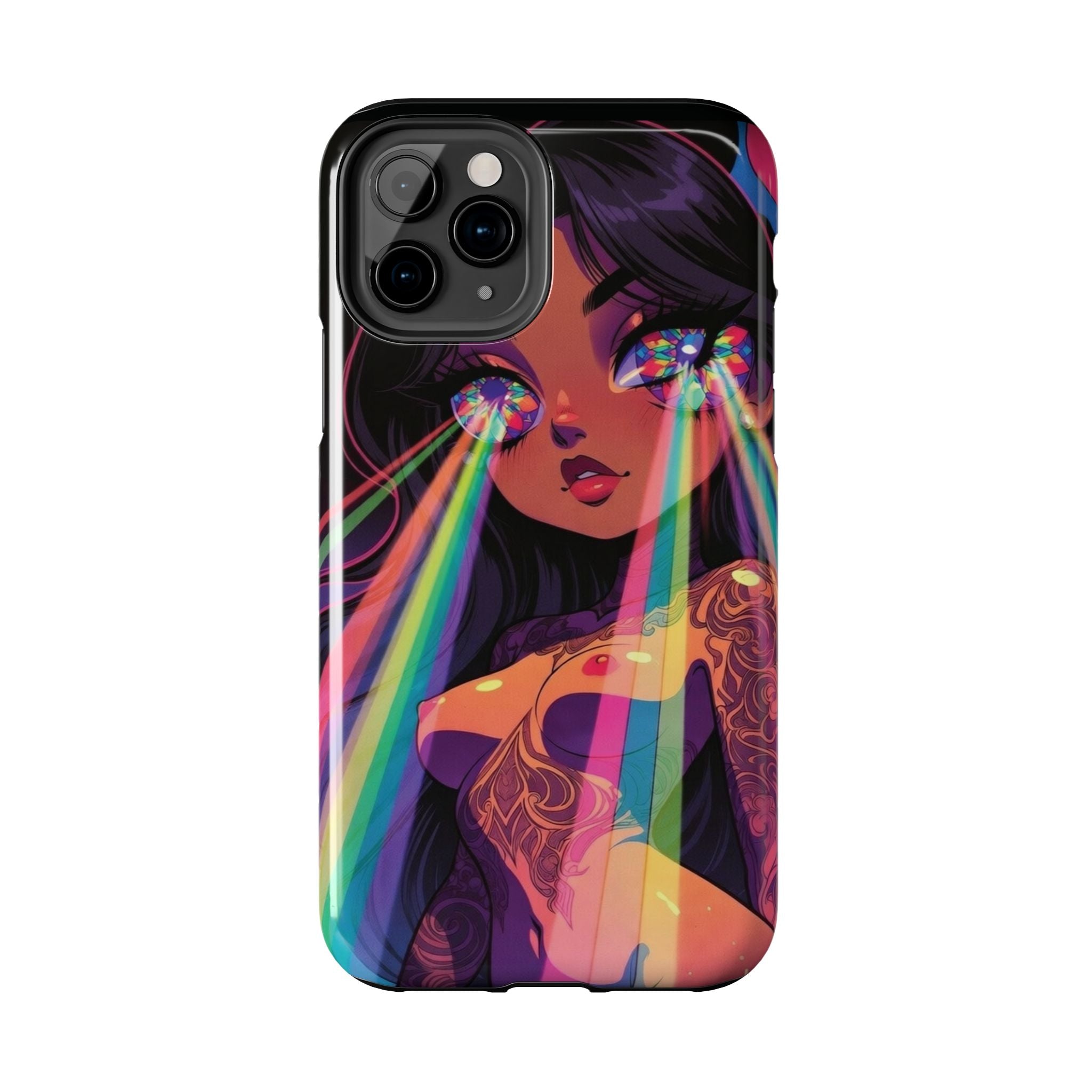 Psychedelic Rainbow Gaze Phone Case | Neon Portrait, Vaporwave Art