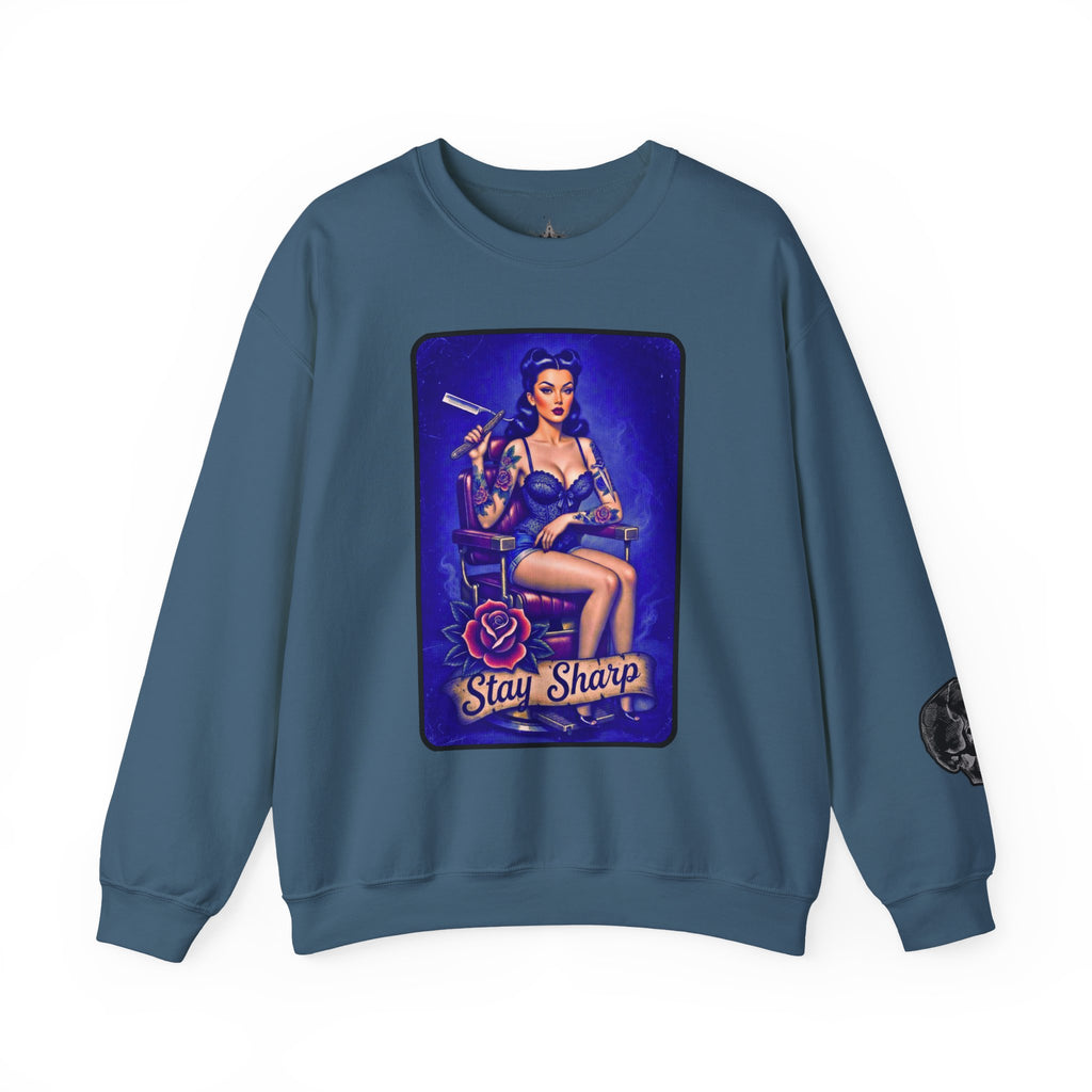 Stay Sharp Pinup Barber Crewneck Sweatshirt