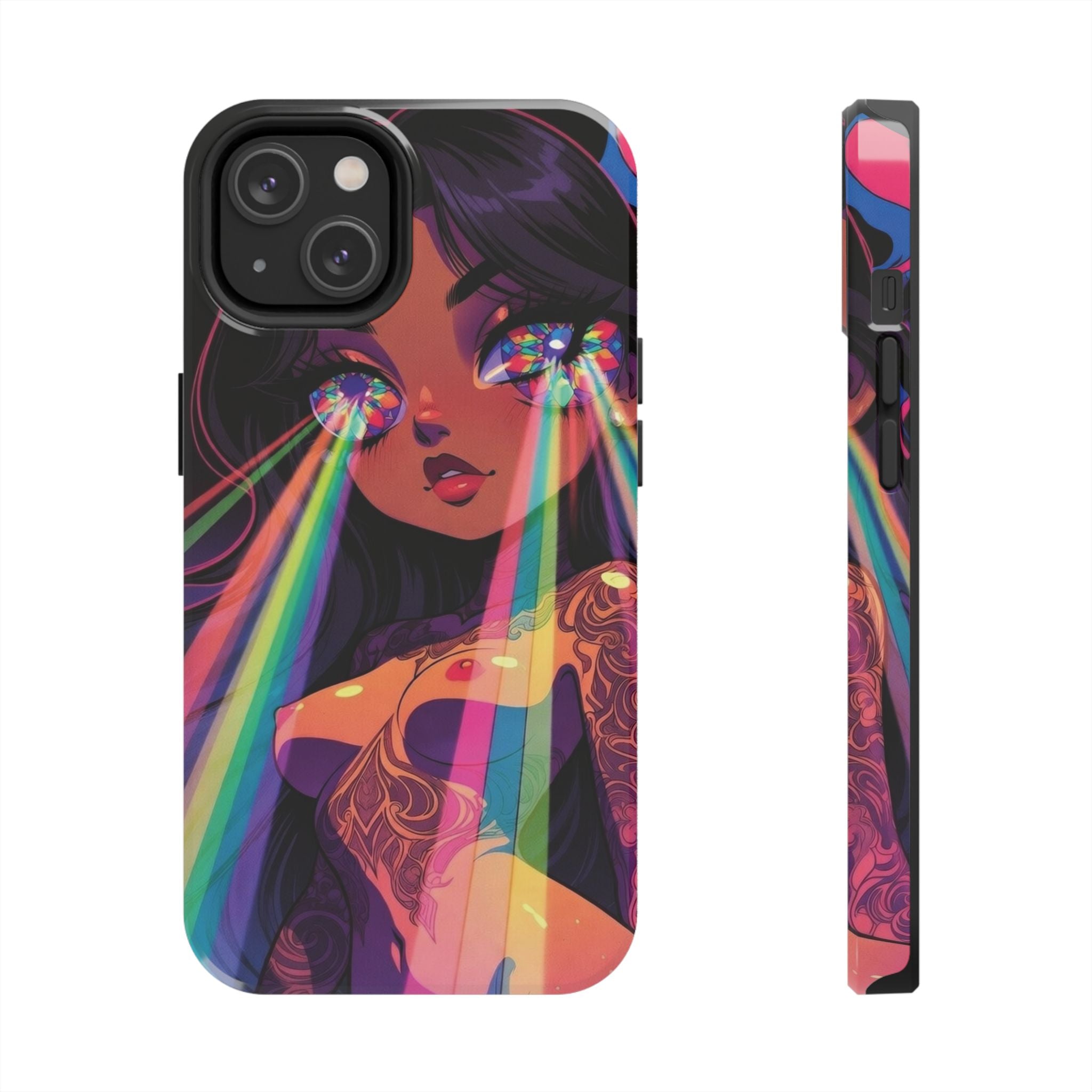Psychedelic Rainbow Gaze Phone Case | Neon Portrait, Vaporwave Art