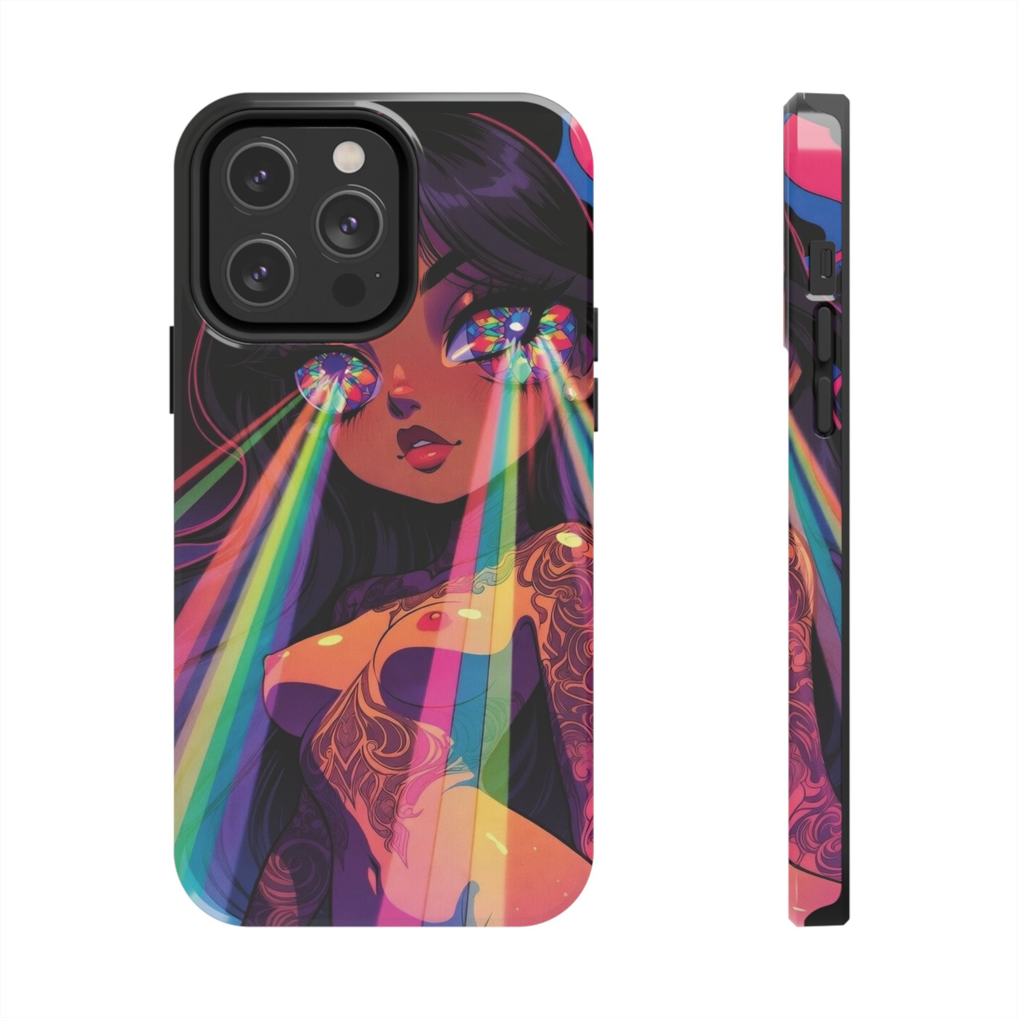 Psychedelic Rainbow Gaze Phone Case | Neon Portrait, Vaporwave Art