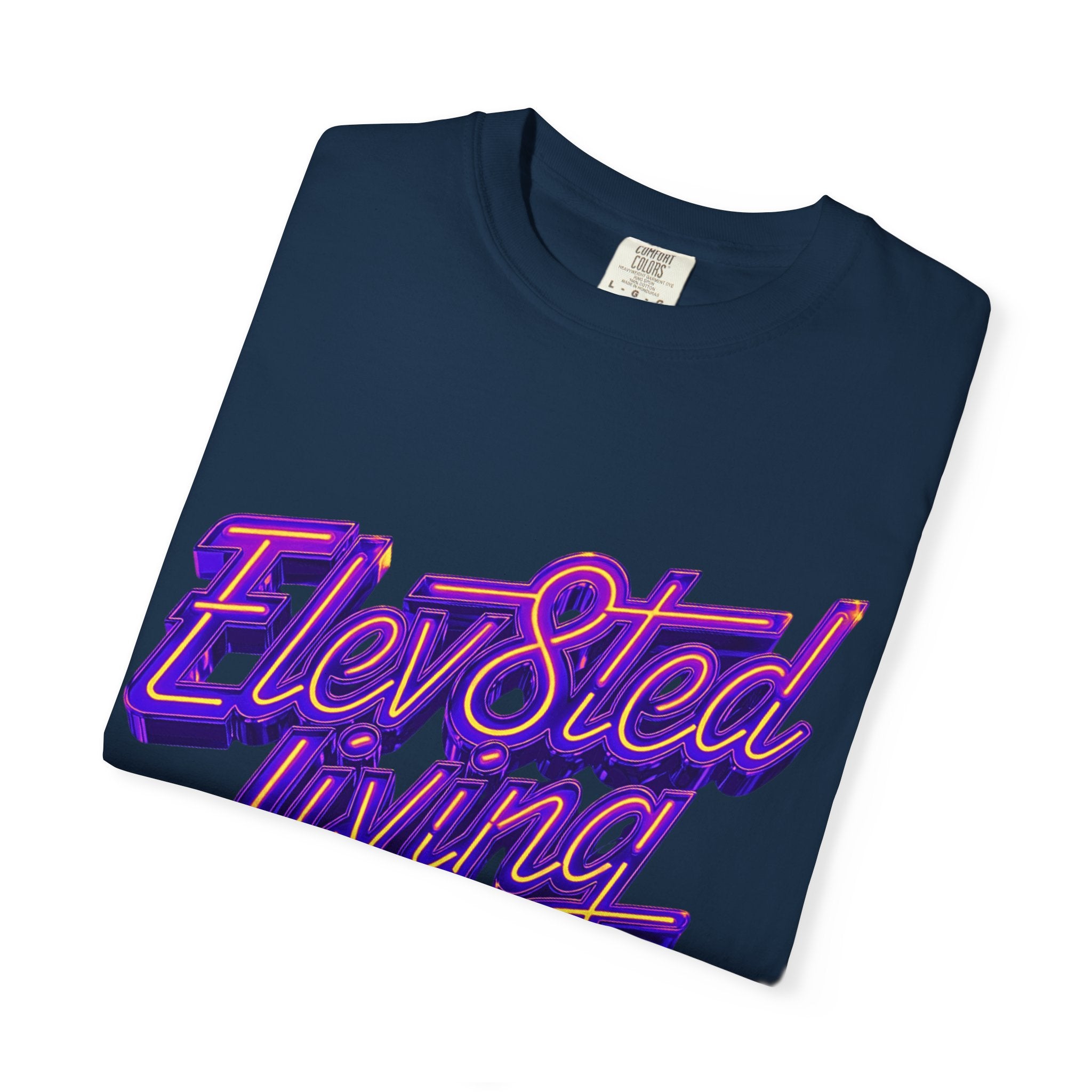Elev8ted Living Neon Tee — Purple & Yellow Garment-Dyed T-Shirt