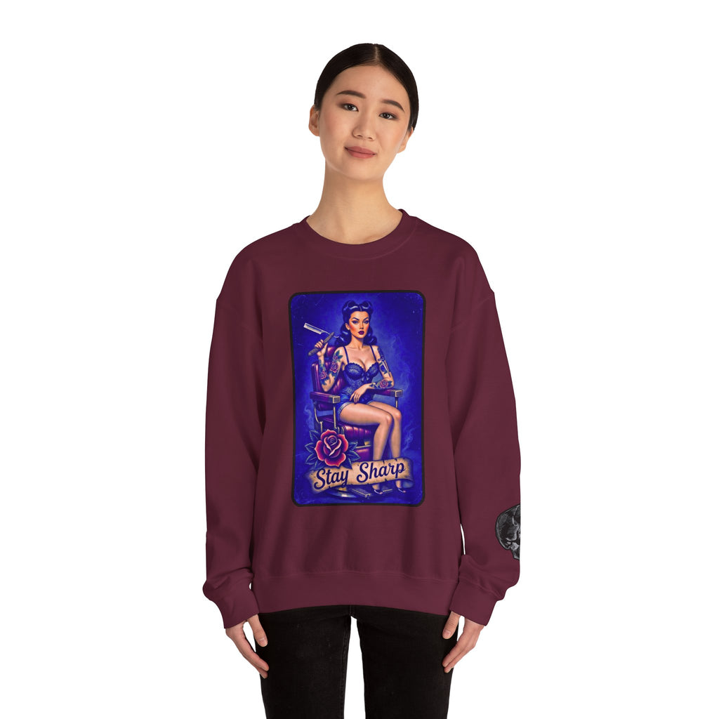 Stay Sharp Pinup Barber Crewneck Sweatshirt