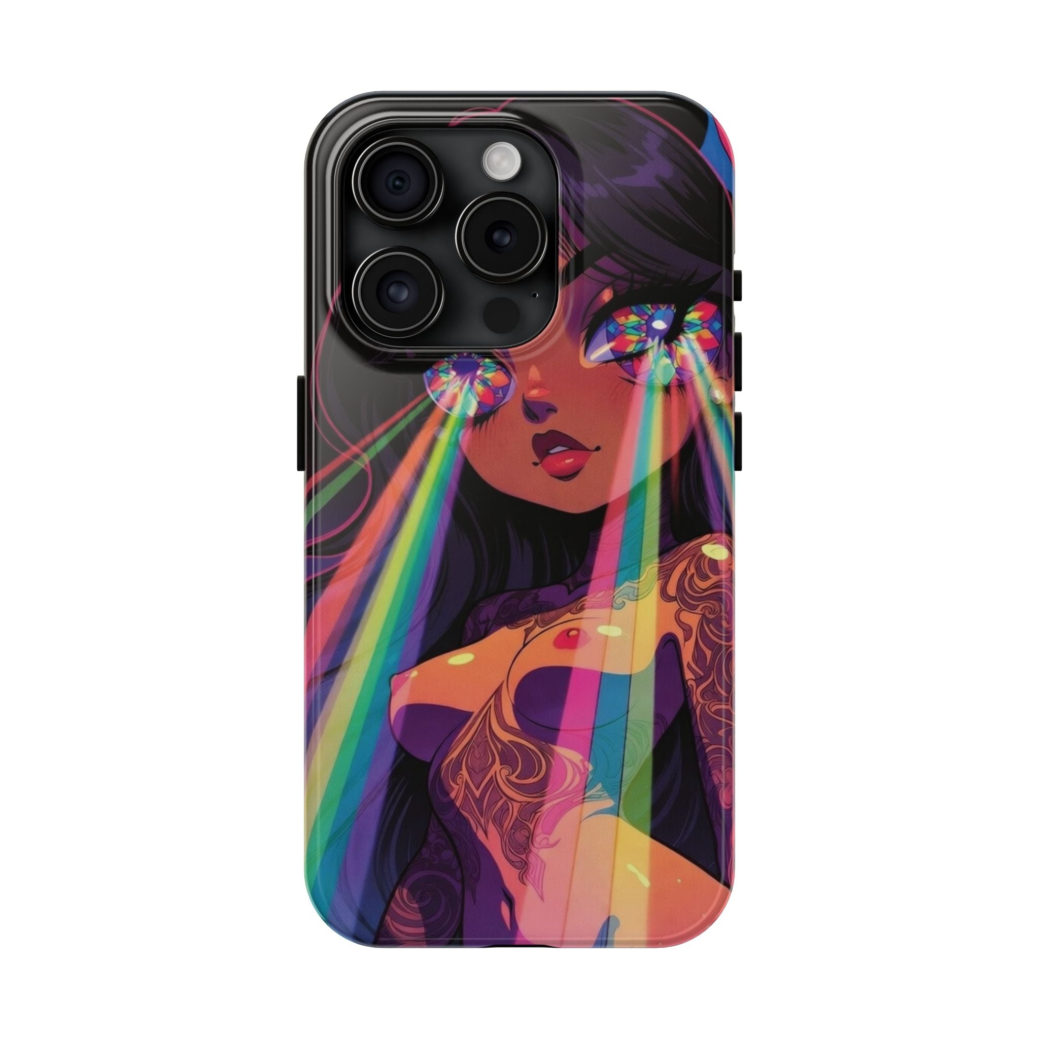 Psychedelic Rainbow Gaze Phone Case | Neon Portrait, Vaporwave Art