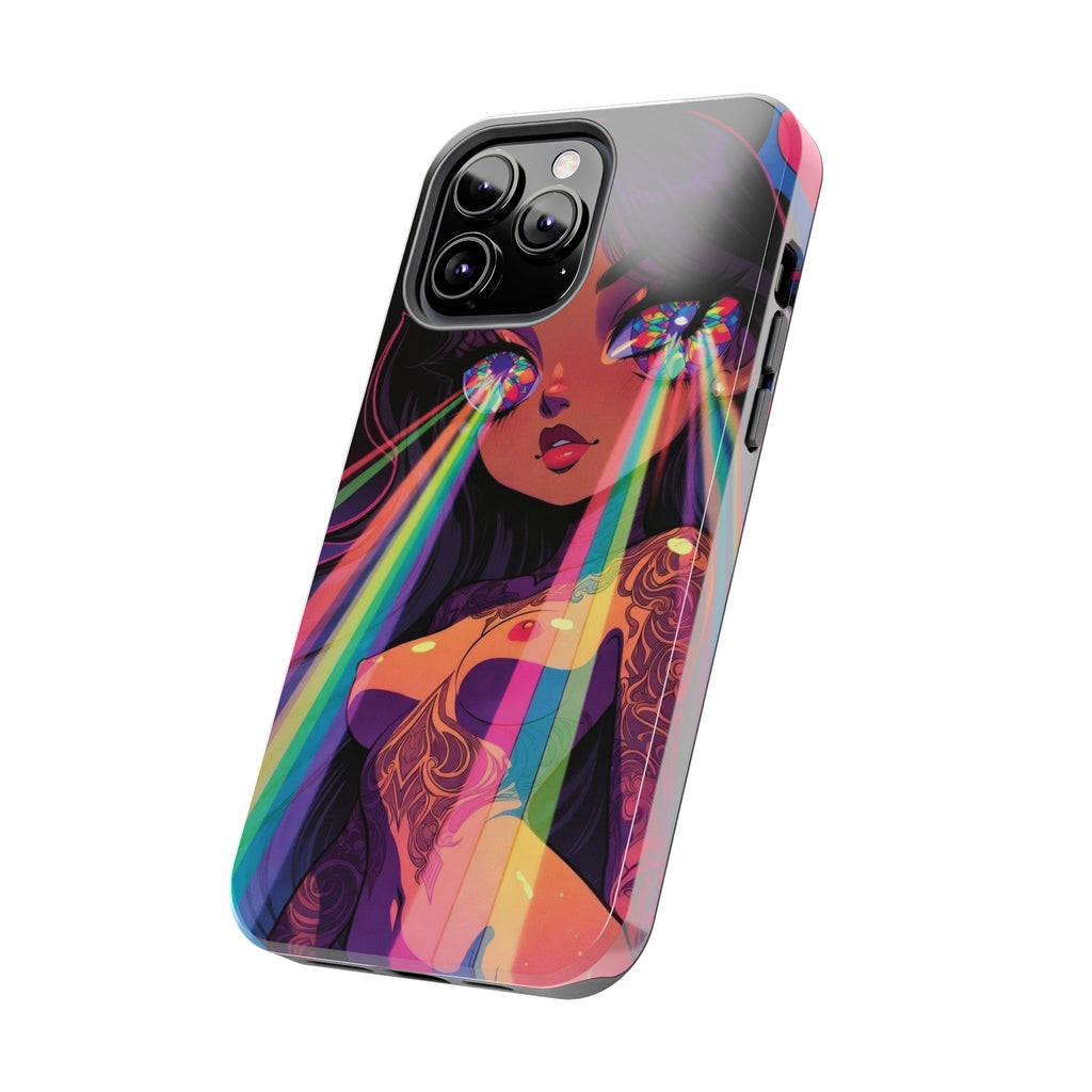 Psychedelic Rainbow Gaze Phone Case | Neon Portrait, Vaporwave Art