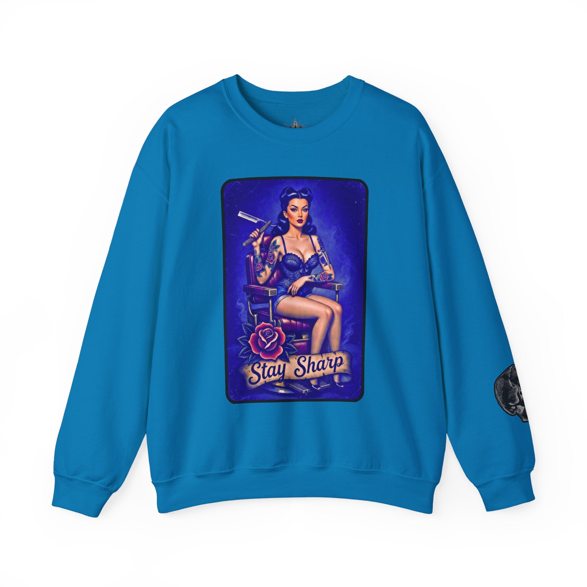 Stay Sharp Pinup Barber Crewneck Sweatshirt