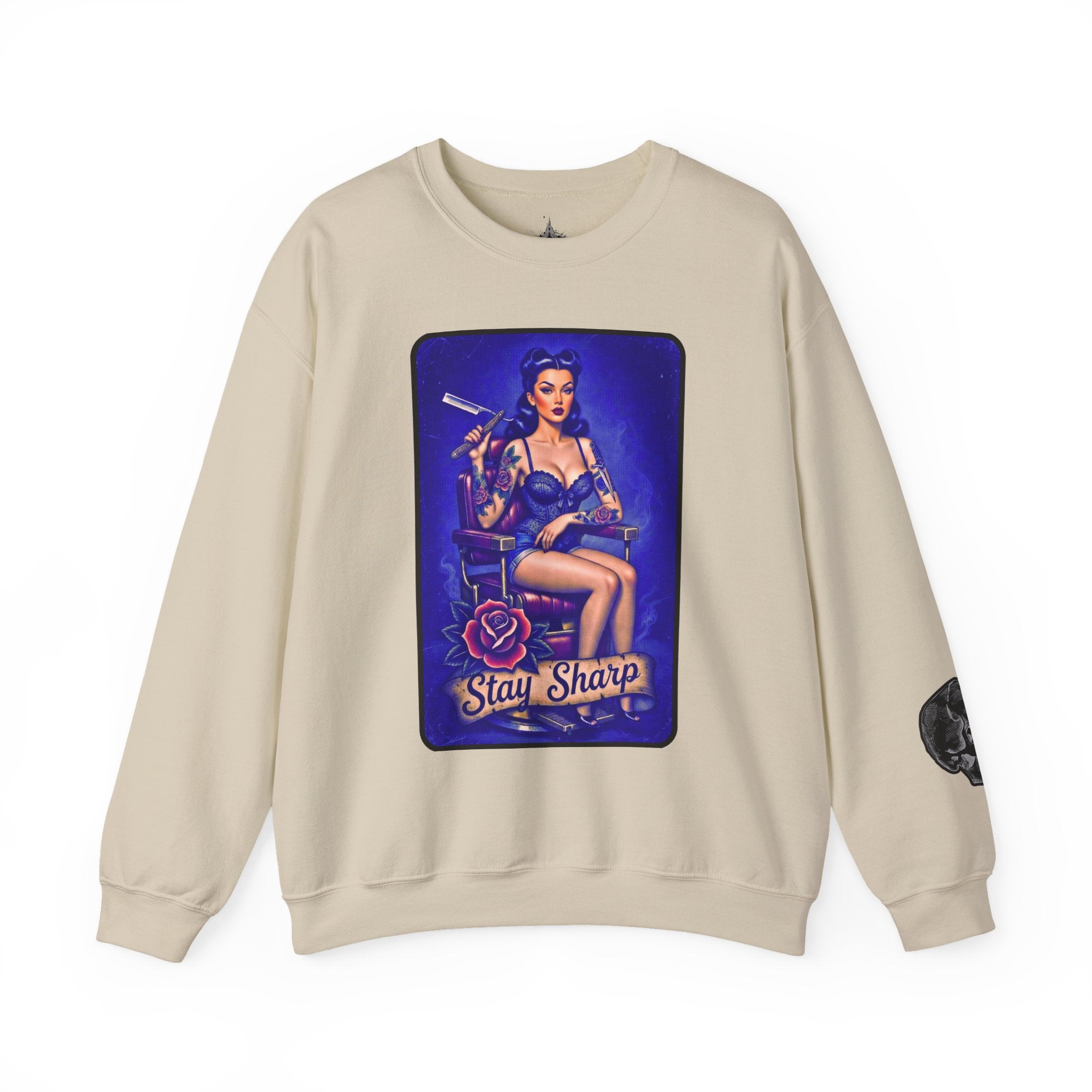 Stay Sharp Pinup Barber Crewneck Sweatshirt