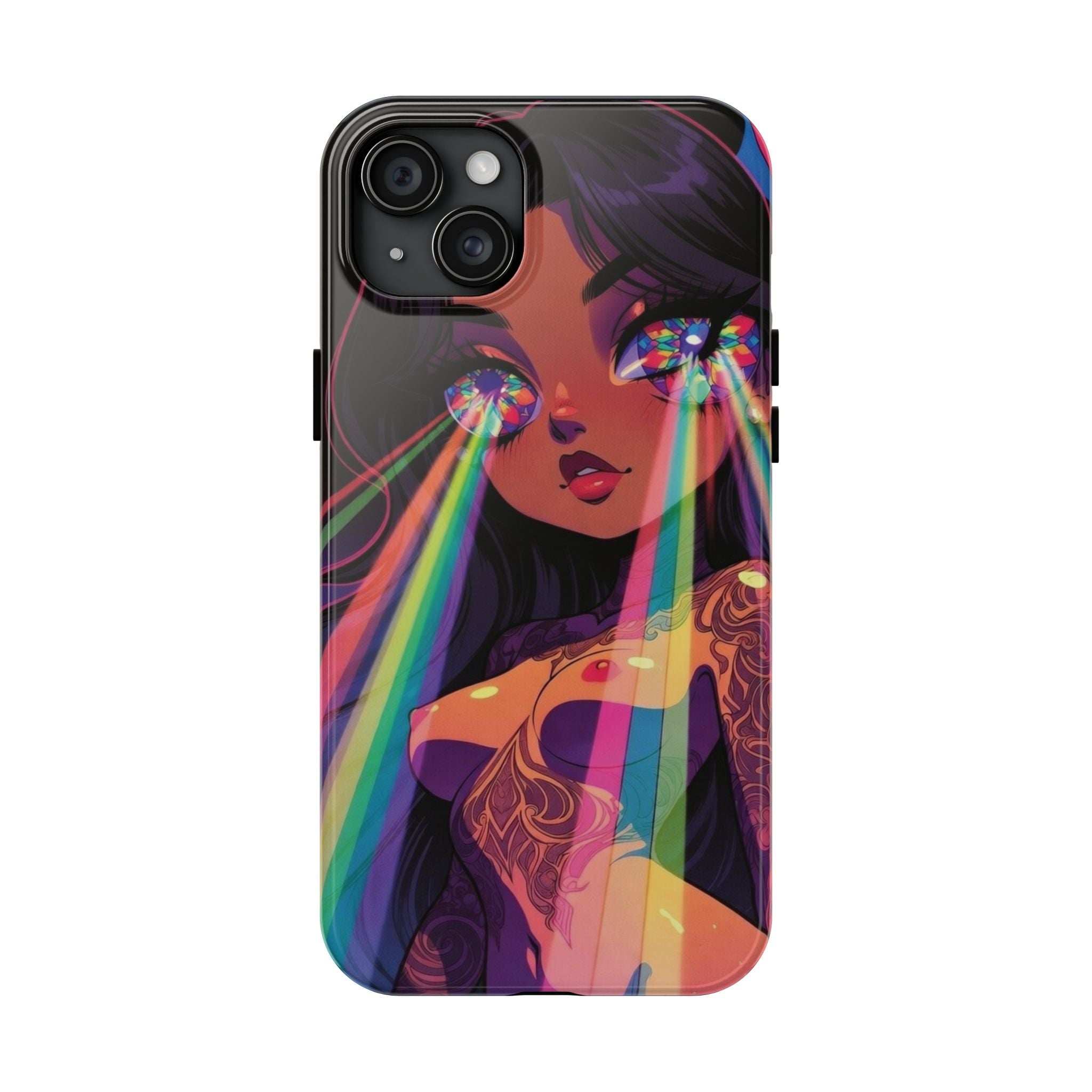 Psychedelic Rainbow Gaze Phone Case | Neon Portrait, Vaporwave Art
