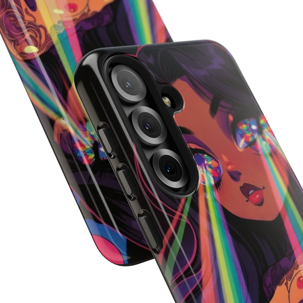 Psychedelic Rainbow Gaze Phone Case | Neon Portrait, Vaporwave Art