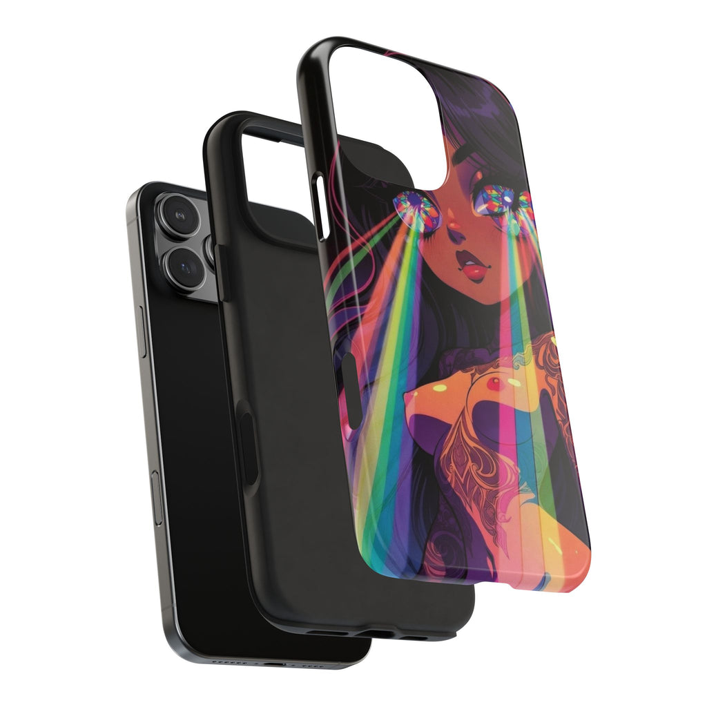 Psychedelic Rainbow Gaze Phone Case | Neon Portrait, Vaporwave Art