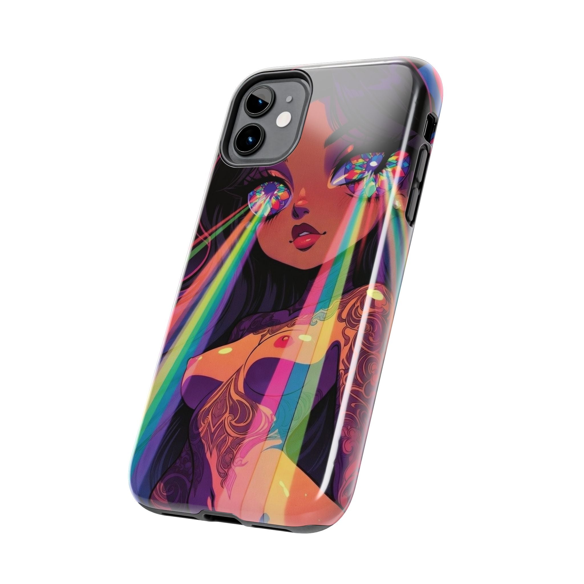 Psychedelic Rainbow Gaze Phone Case | Neon Portrait, Vaporwave Art