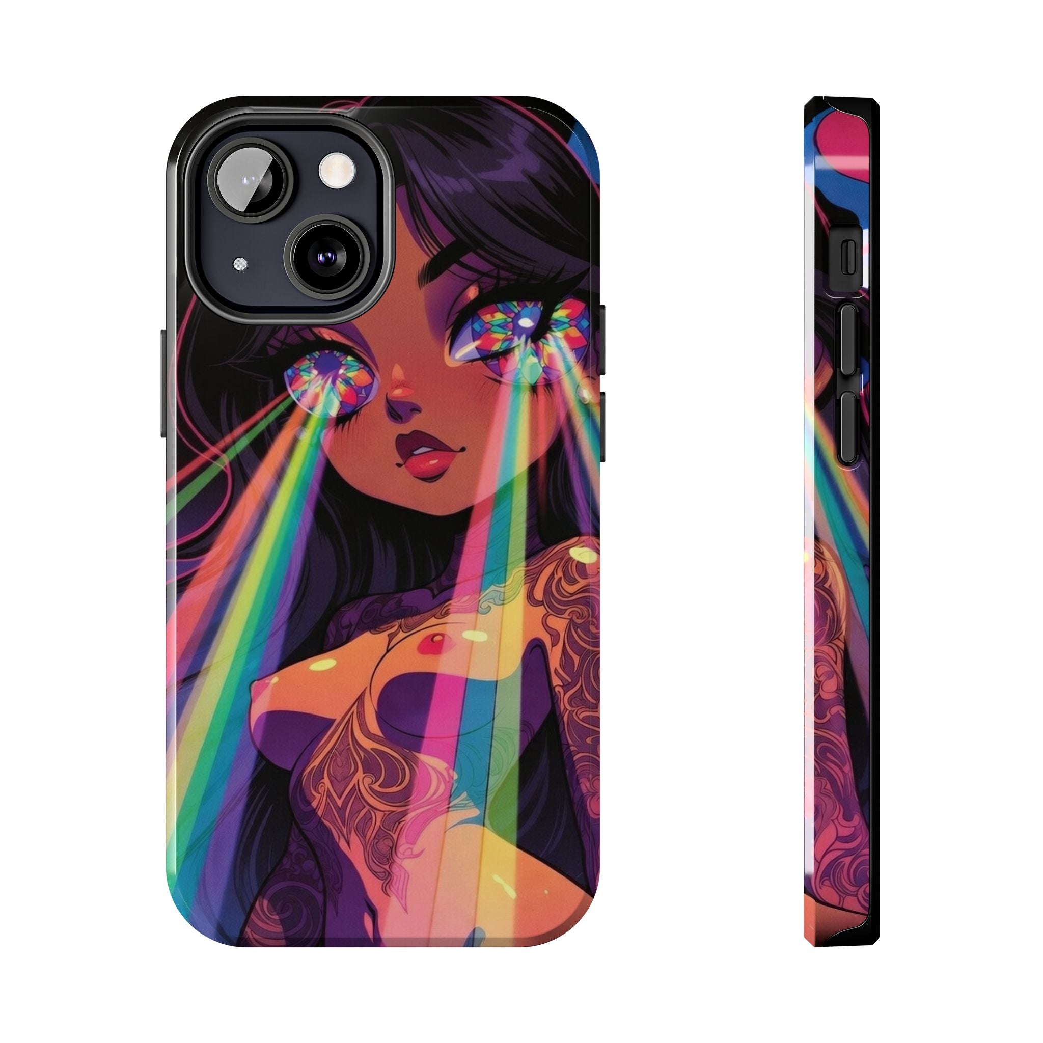 Psychedelic Rainbow Gaze Phone Case | Neon Portrait, Vaporwave Art