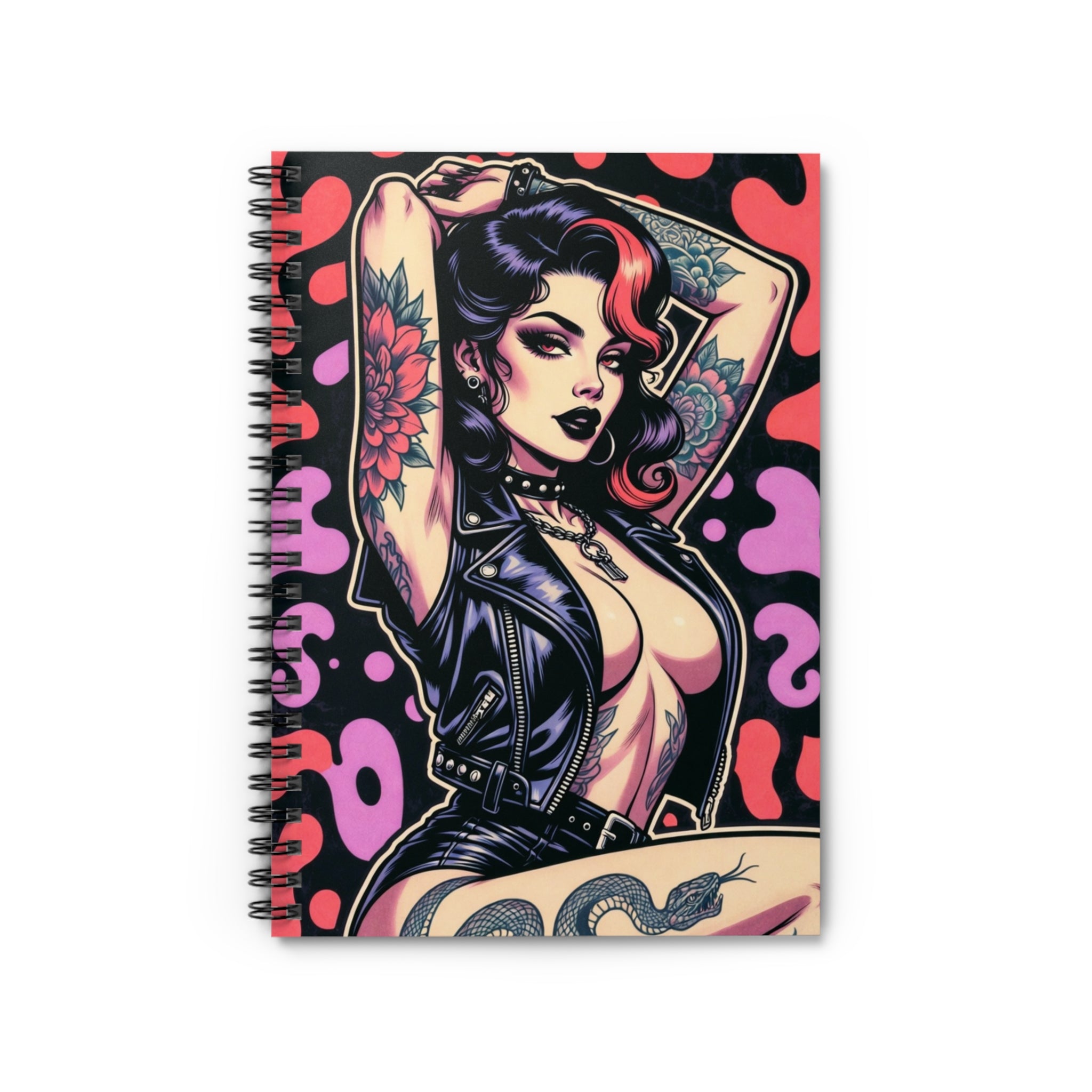 Tattoo Pin-Up Spiral Notebook — Retro Rockabilly Woman Ruled Journal