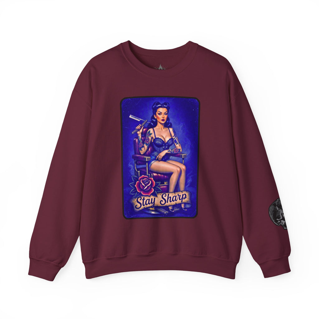 Stay Sharp Pinup Barber Crewneck Sweatshirt