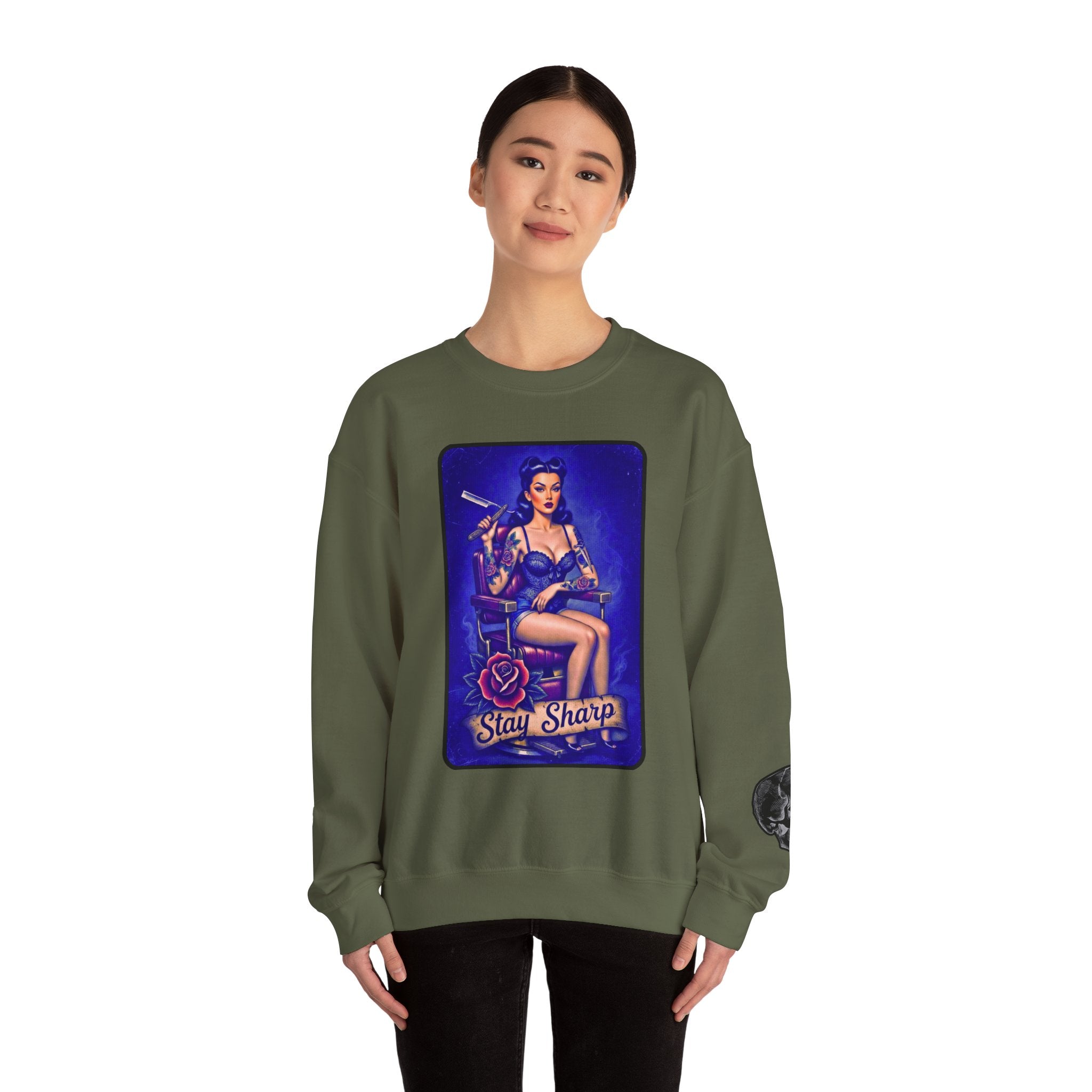 Stay Sharp Pinup Barber Crewneck Sweatshirt