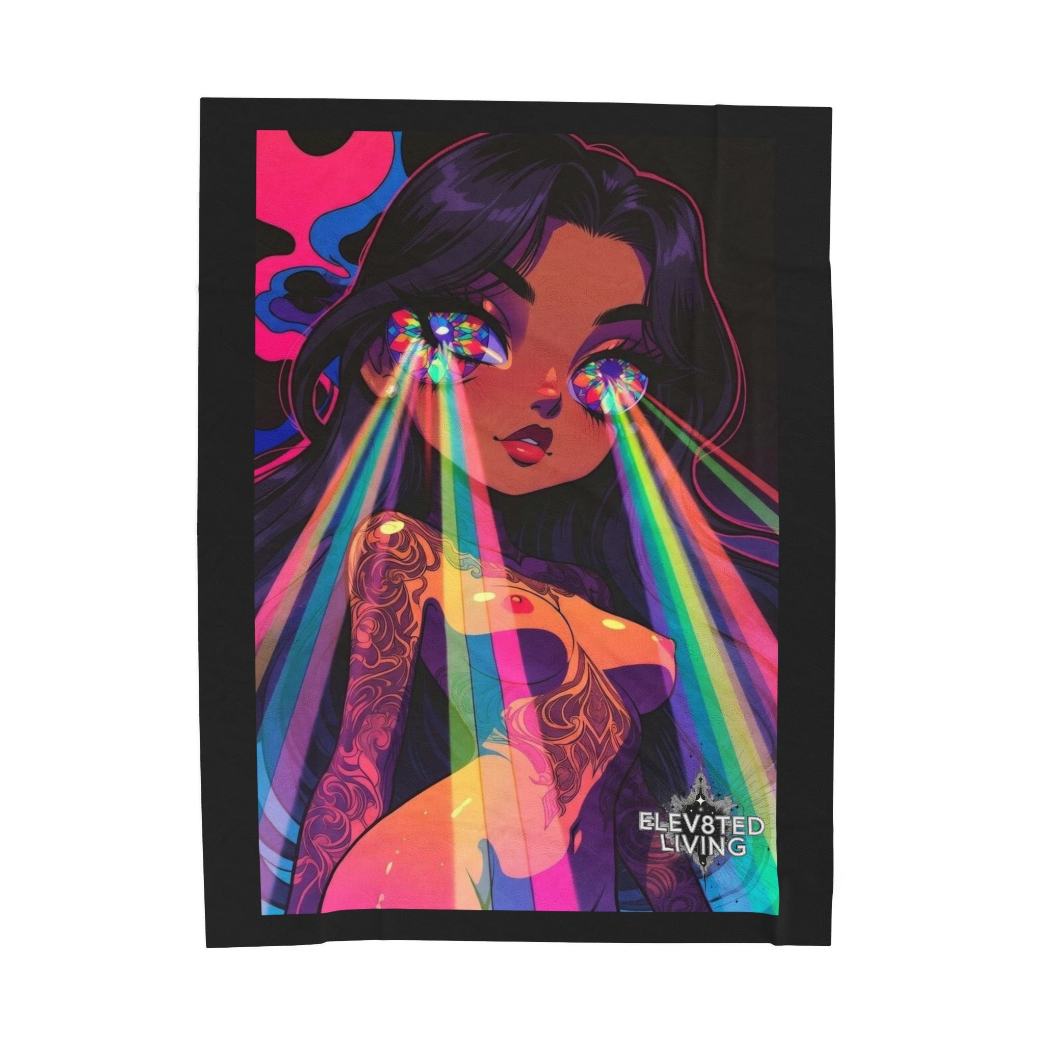 Velveteen Plush Blanket — ELEV8TED LIVING Girl with Rainbow Laser Eyes