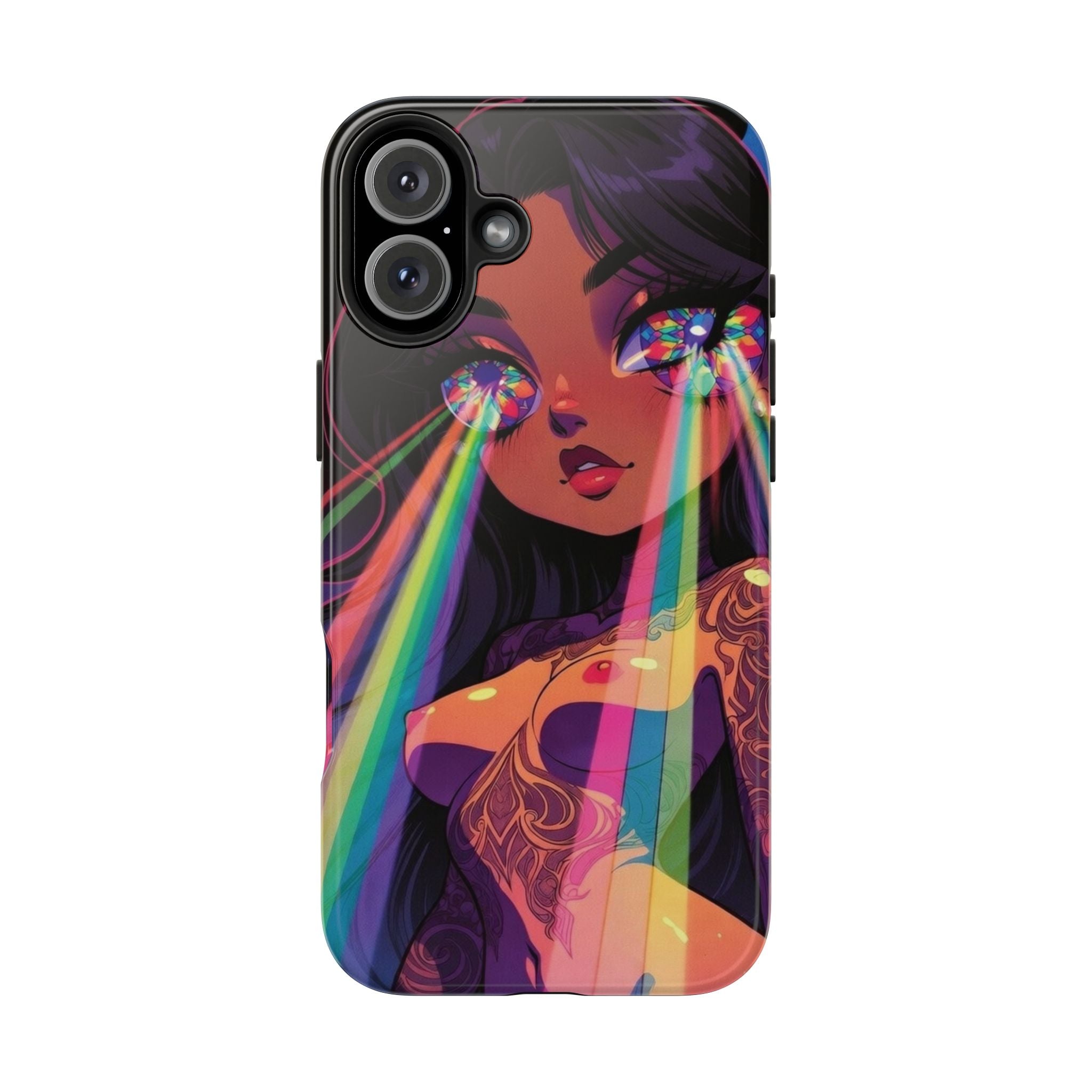 Psychedelic Rainbow Gaze Phone Case | Neon Portrait, Vaporwave Art