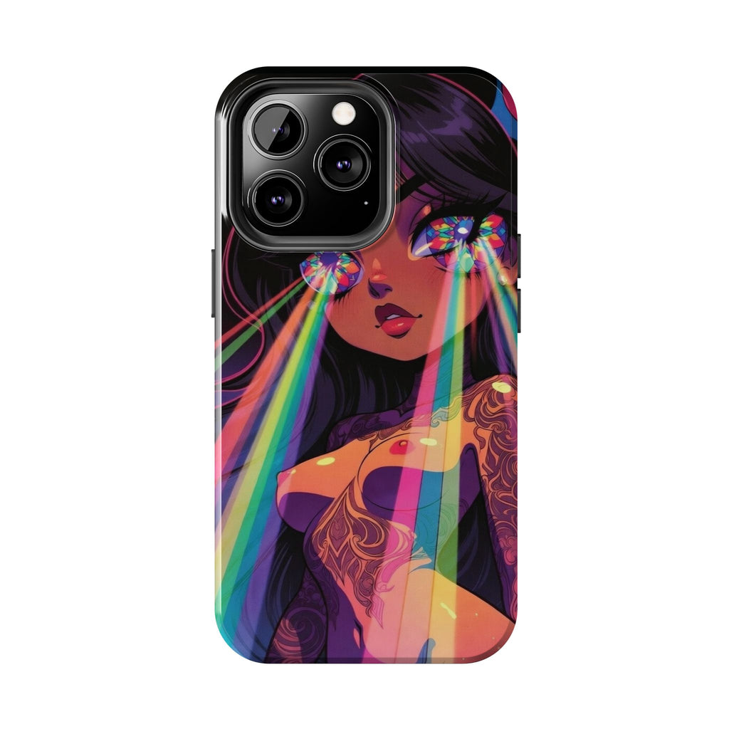 Psychedelic Rainbow Gaze Phone Case | Neon Portrait, Vaporwave Art