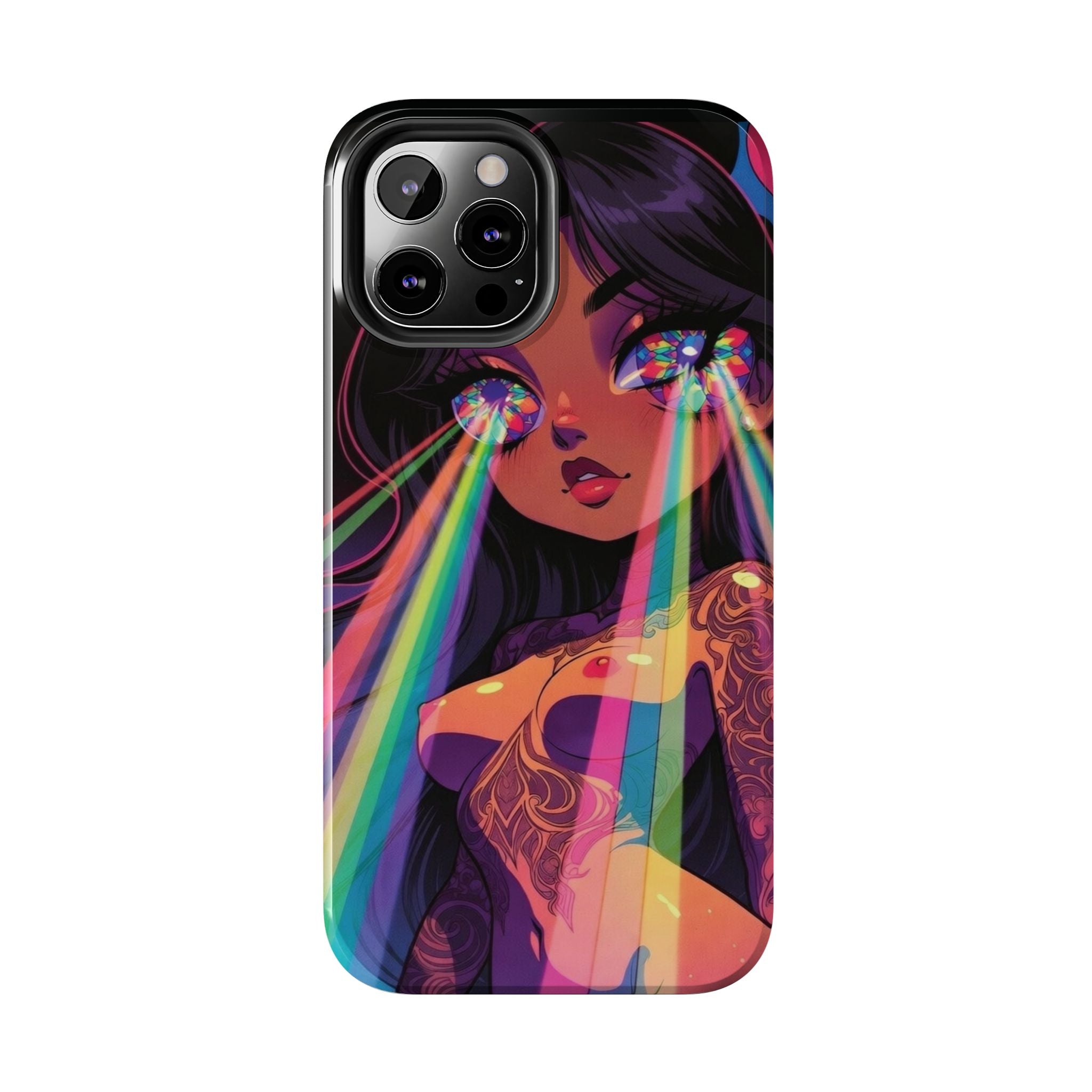 Psychedelic Rainbow Gaze Phone Case | Neon Portrait, Vaporwave Art