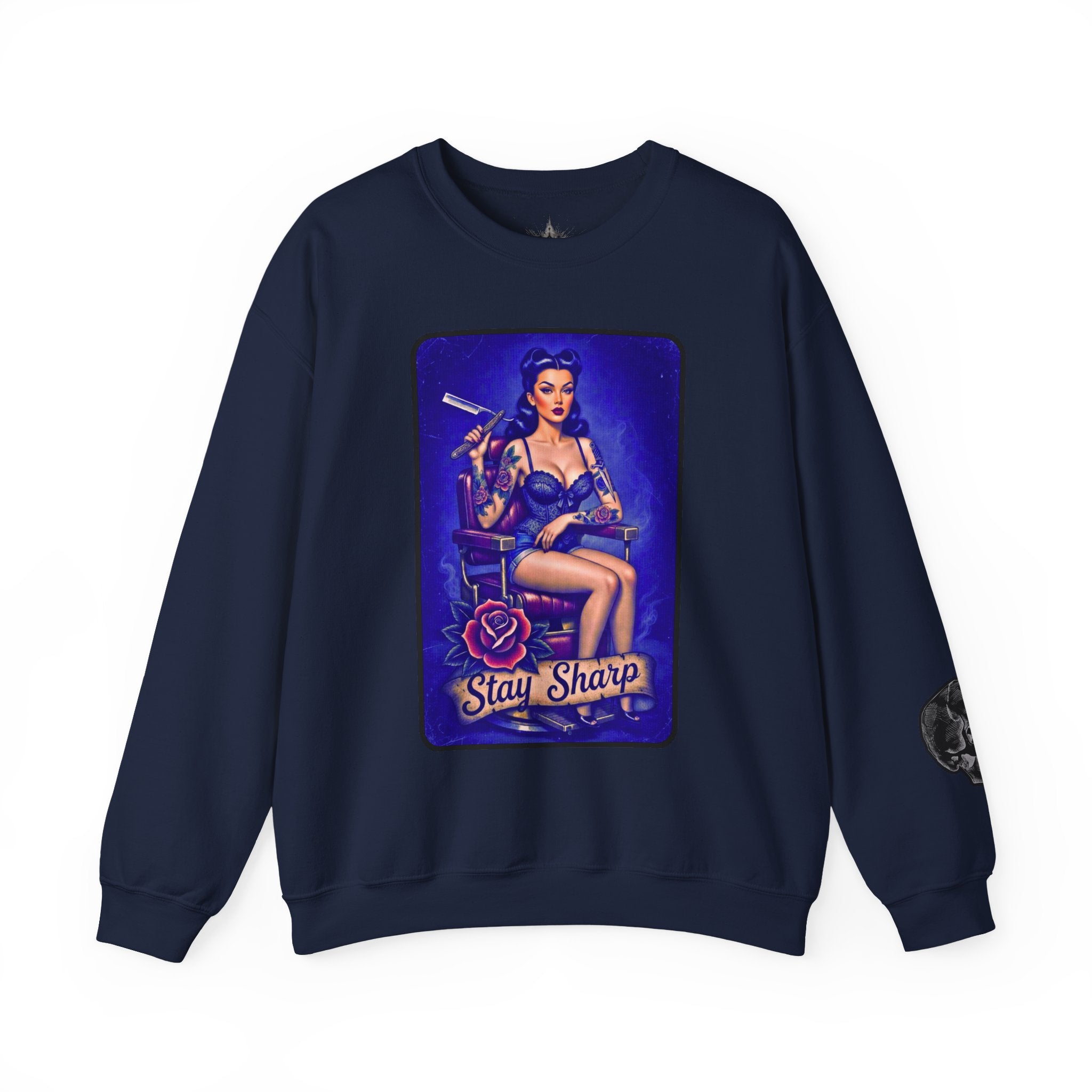 Stay Sharp Pinup Barber Crewneck Sweatshirt