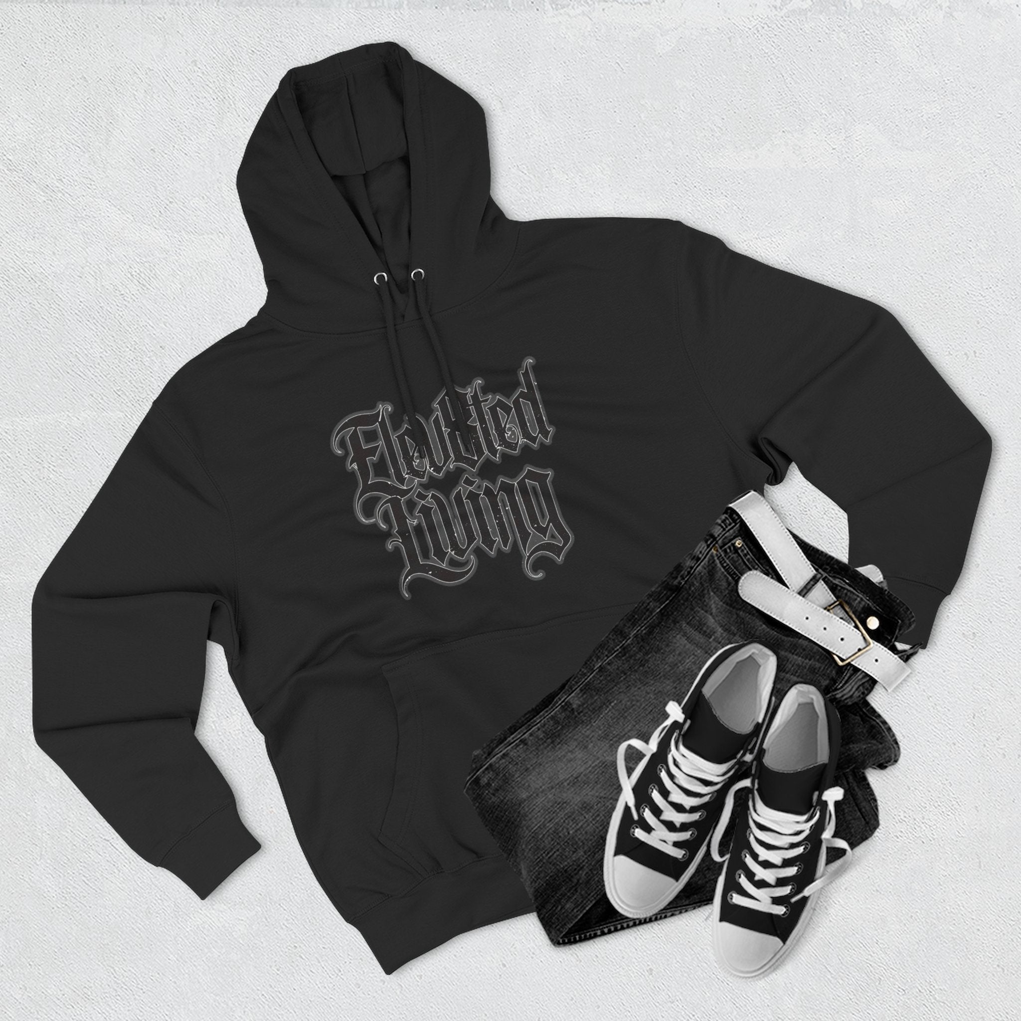 Elev8ted Living Tattoo Pin-Up Hoodie — Snake & Gothic Script