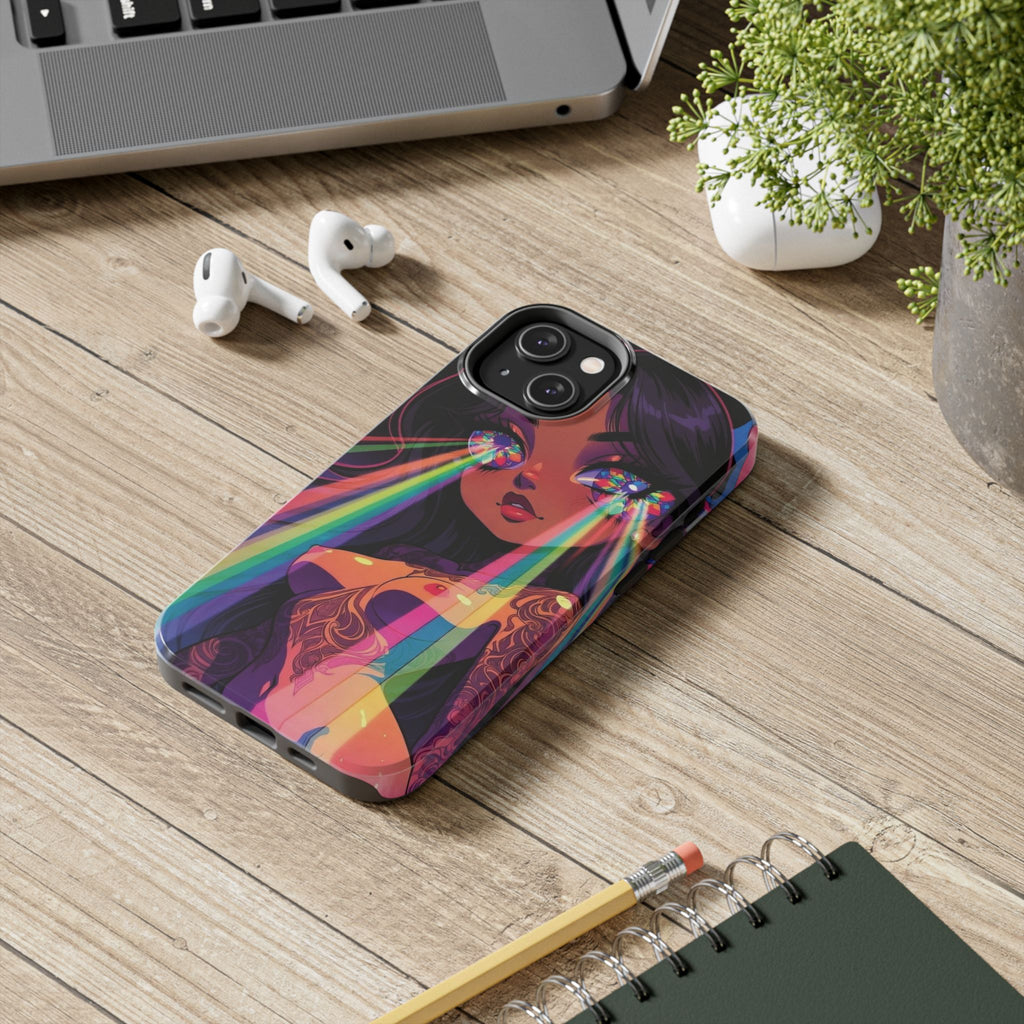 Psychedelic Rainbow Gaze Phone Case | Neon Portrait, Vaporwave Art