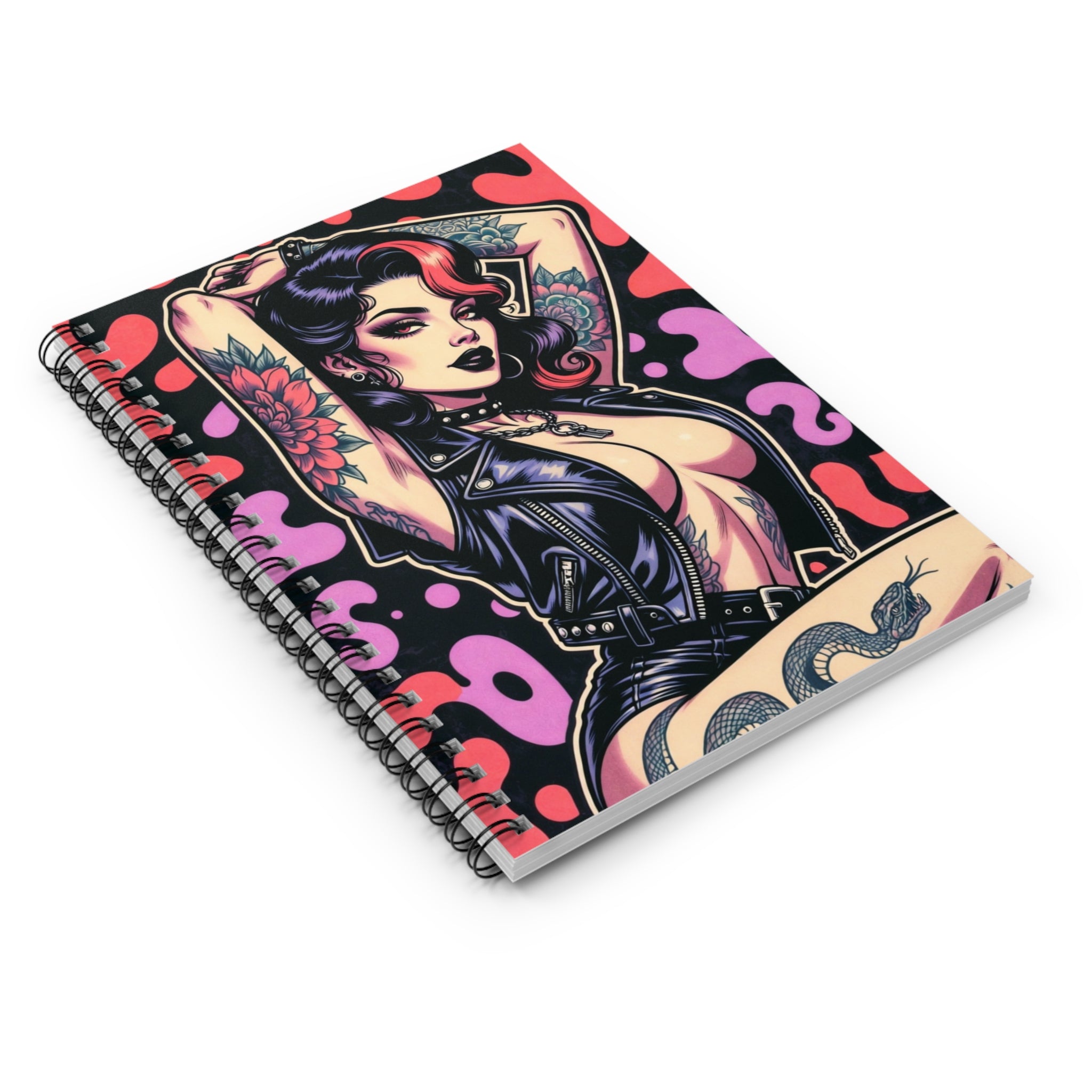 Tattoo Pin-Up Spiral Notebook — Retro Rockabilly Woman Ruled Journal
