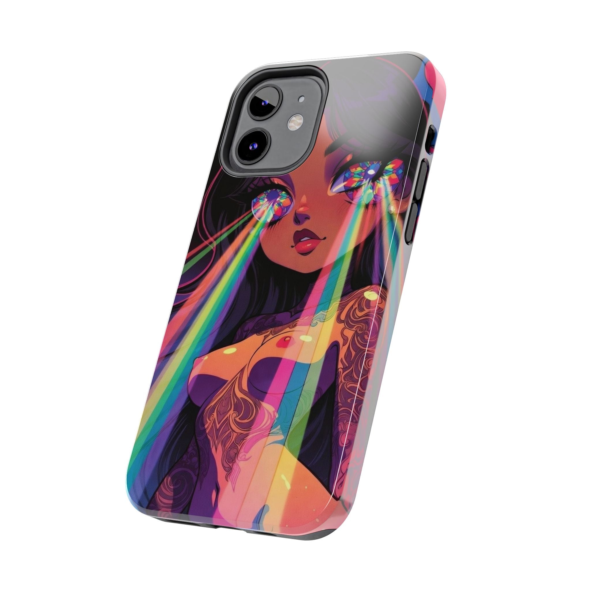 Psychedelic Rainbow Gaze Phone Case | Neon Portrait, Vaporwave Art