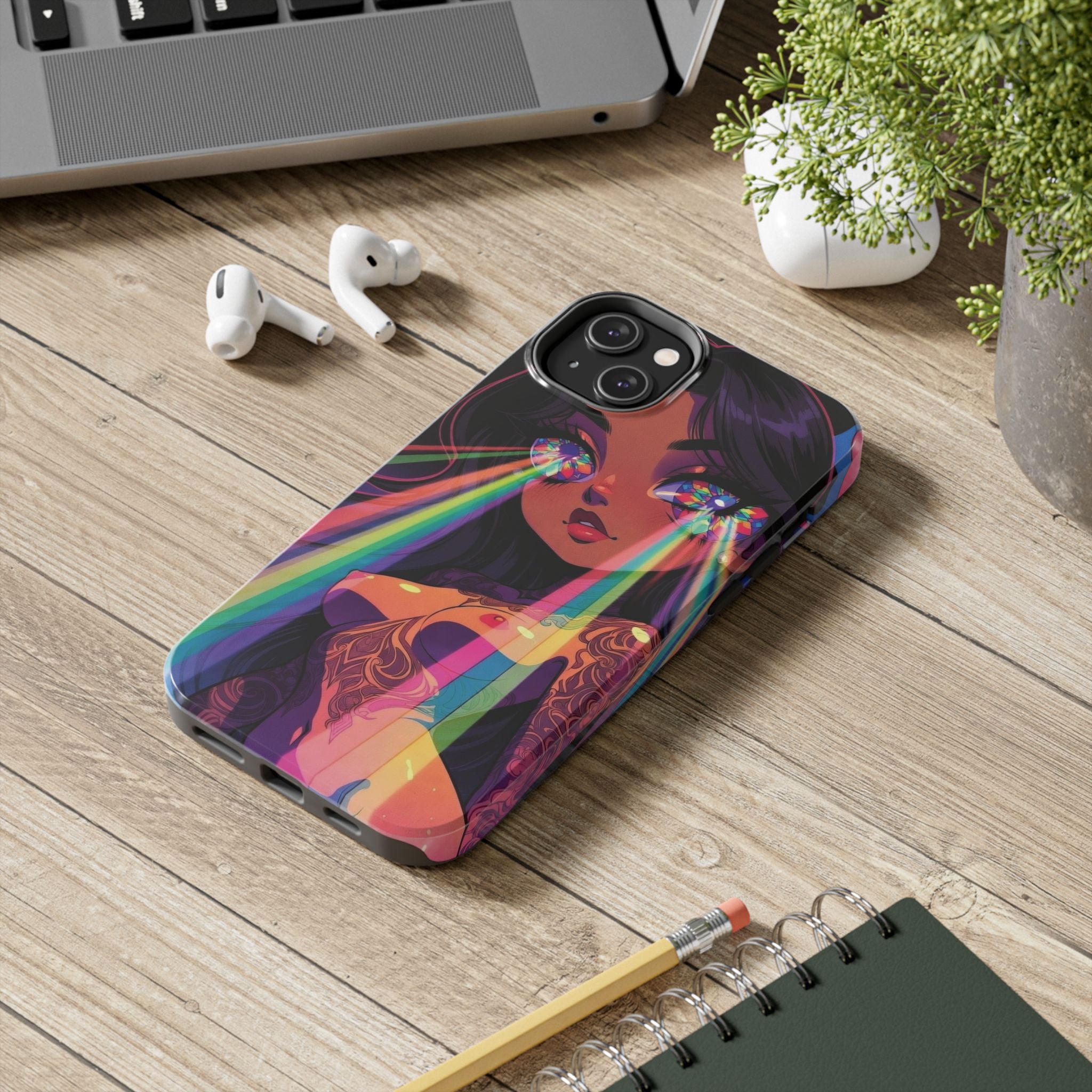 Psychedelic Rainbow Gaze Phone Case | Neon Portrait, Vaporwave Art