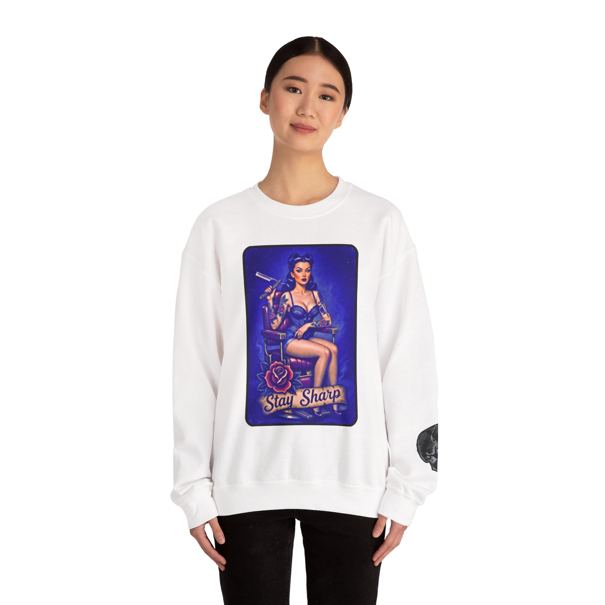 Stay Sharp Pinup Barber Crewneck Sweatshirt