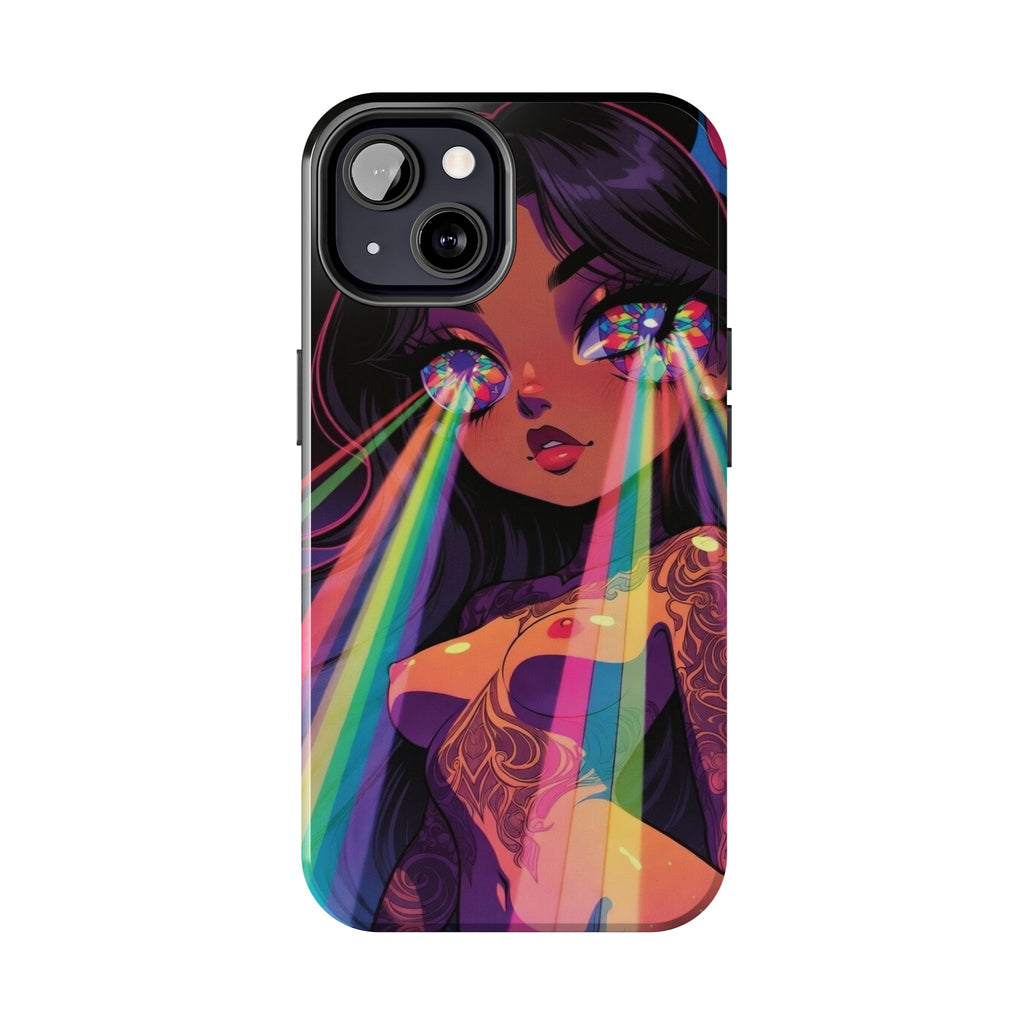 Psychedelic Rainbow Gaze Phone Case | Neon Portrait, Vaporwave Art