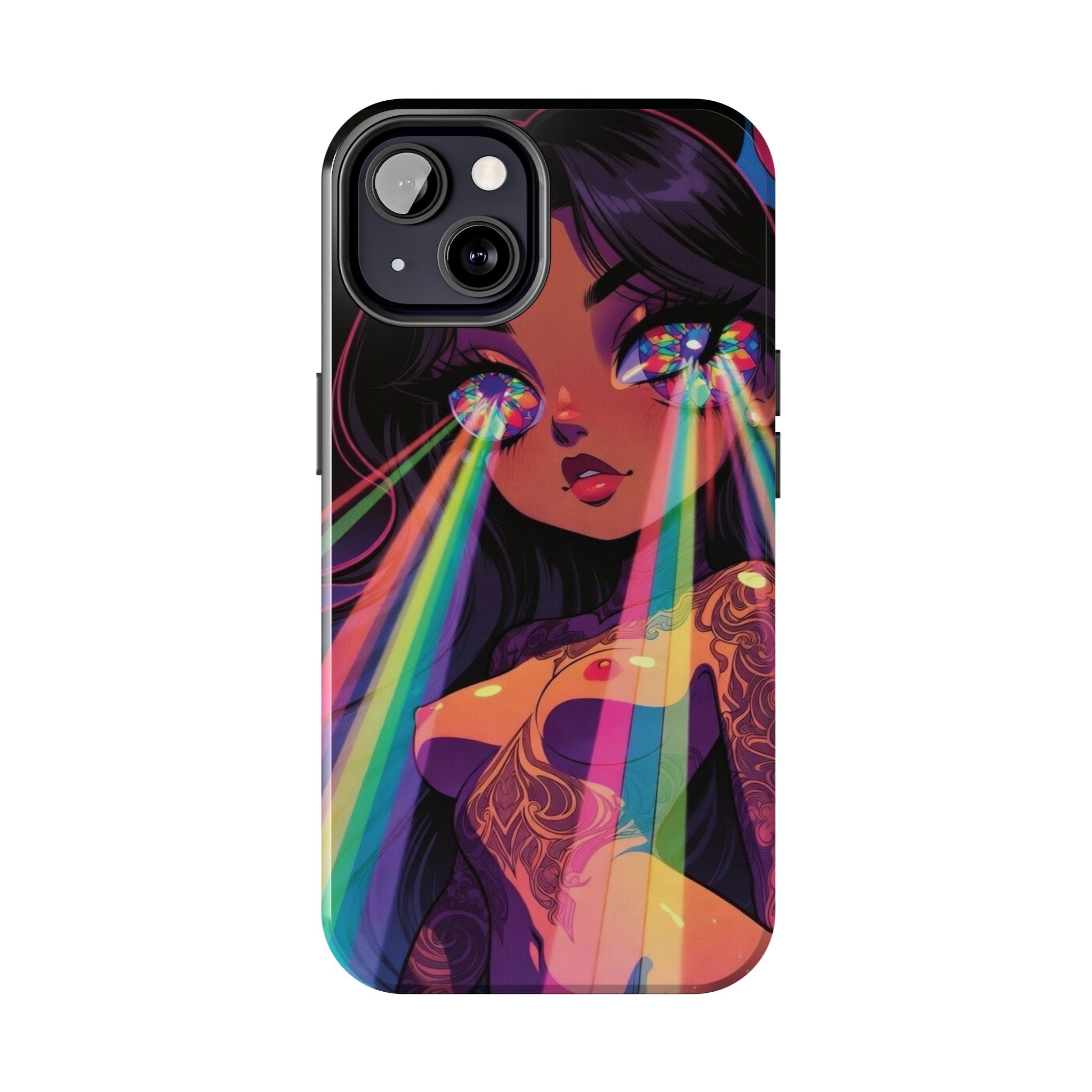 Psychedelic Rainbow Gaze Phone Case | Neon Portrait, Vaporwave Art