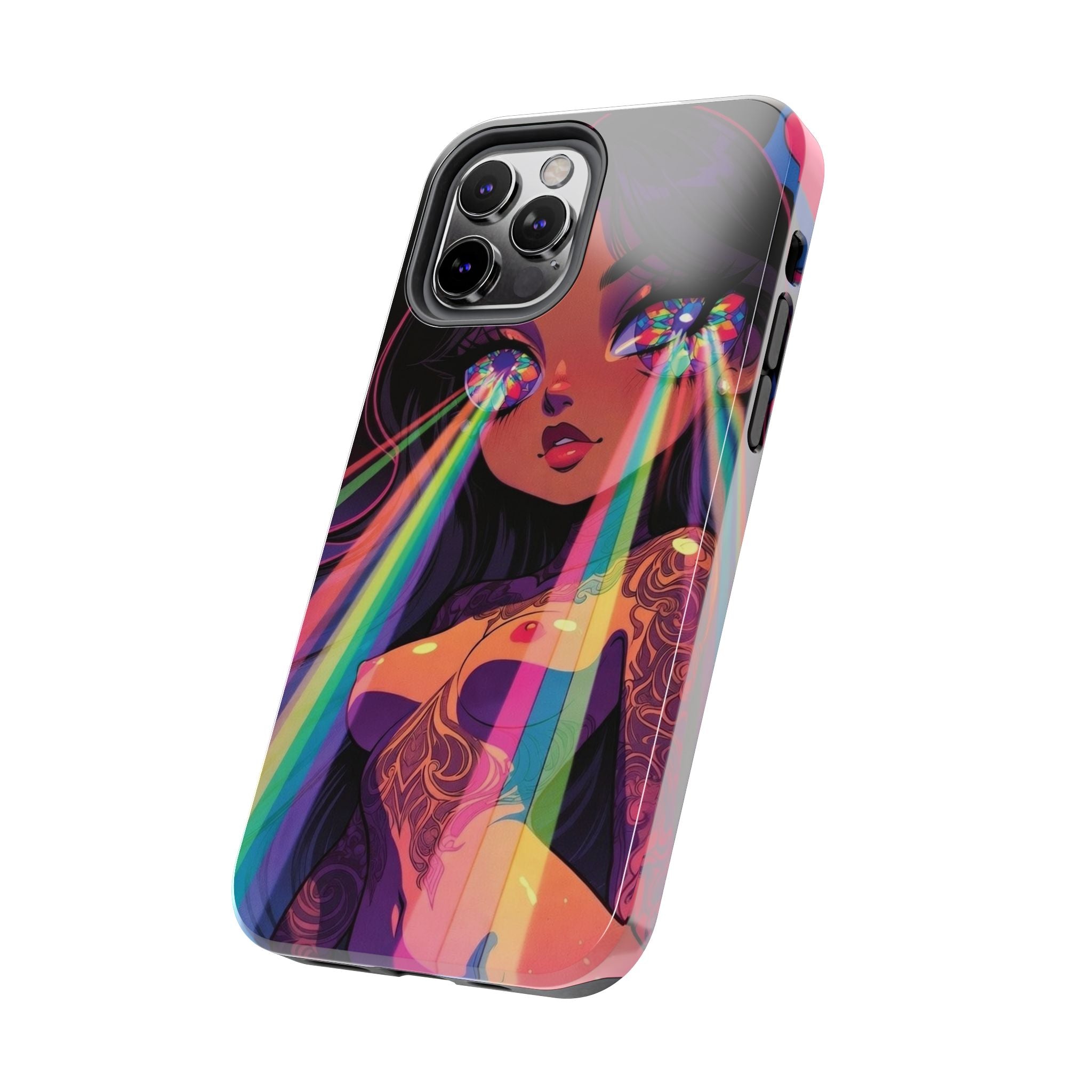 Psychedelic Rainbow Gaze Phone Case | Neon Portrait, Vaporwave Art