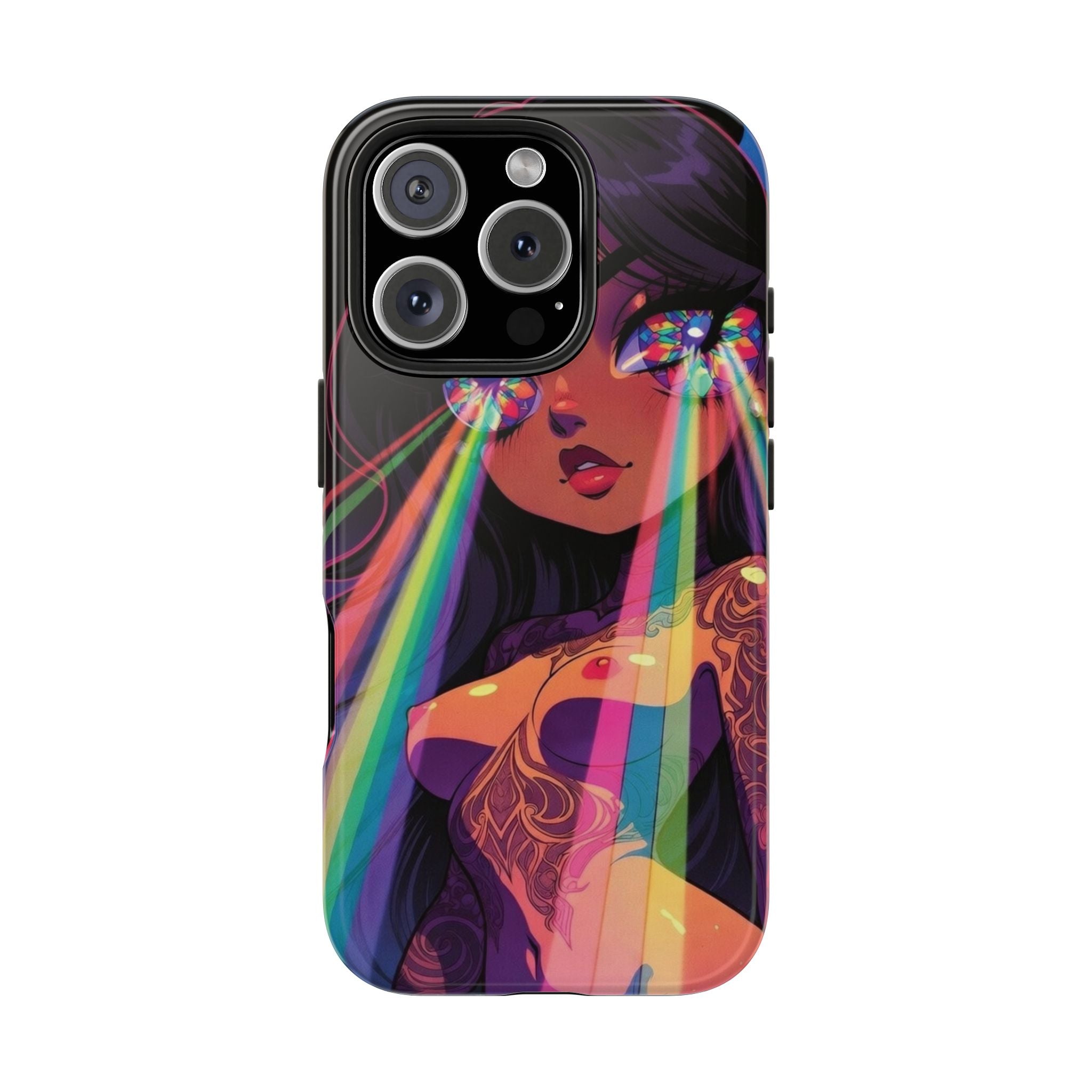 Psychedelic Rainbow Gaze Phone Case | Neon Portrait, Vaporwave Art